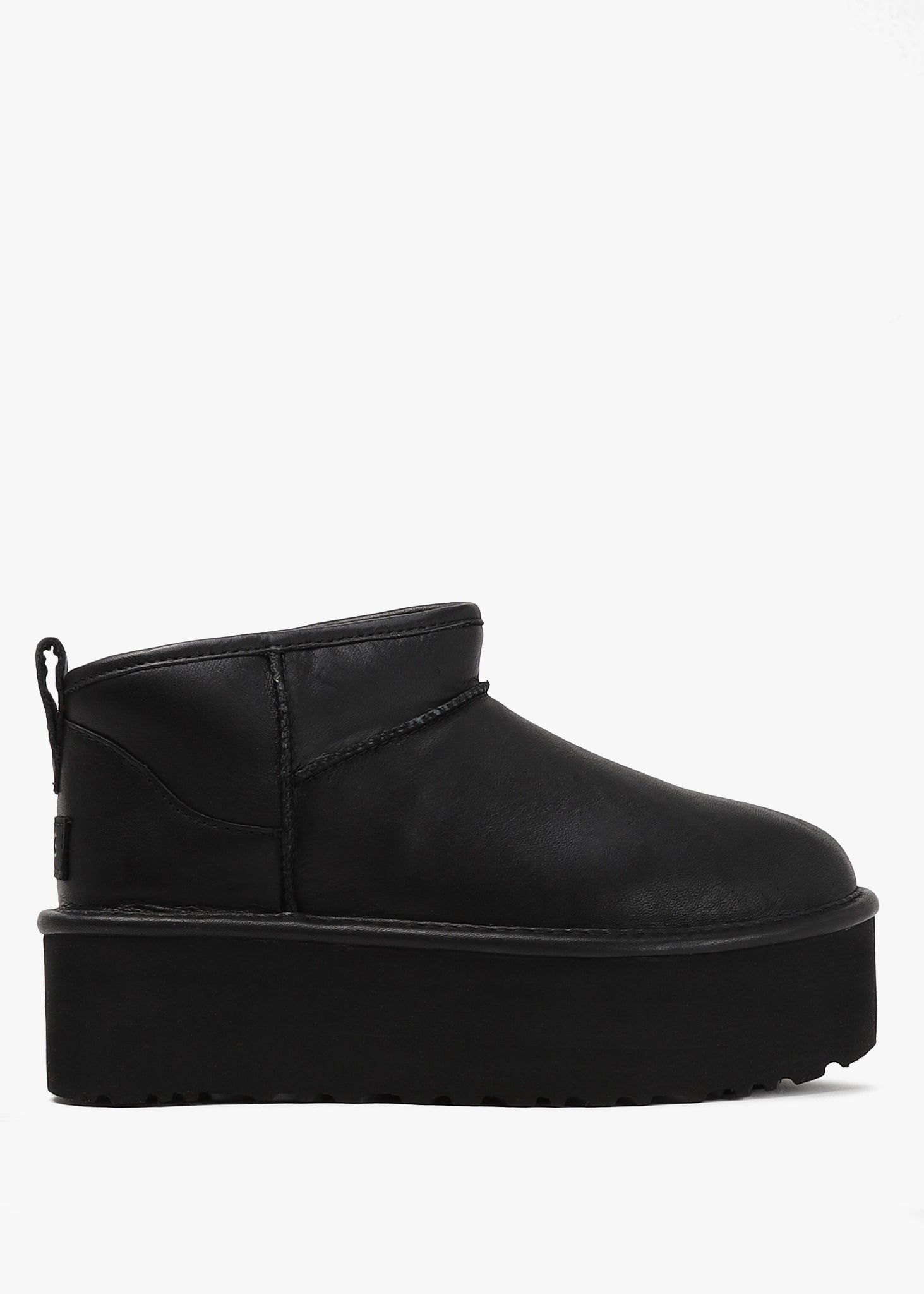 Image of Ugg Womens Classic Leather Ultra Mini Platform Boot In Black Leather