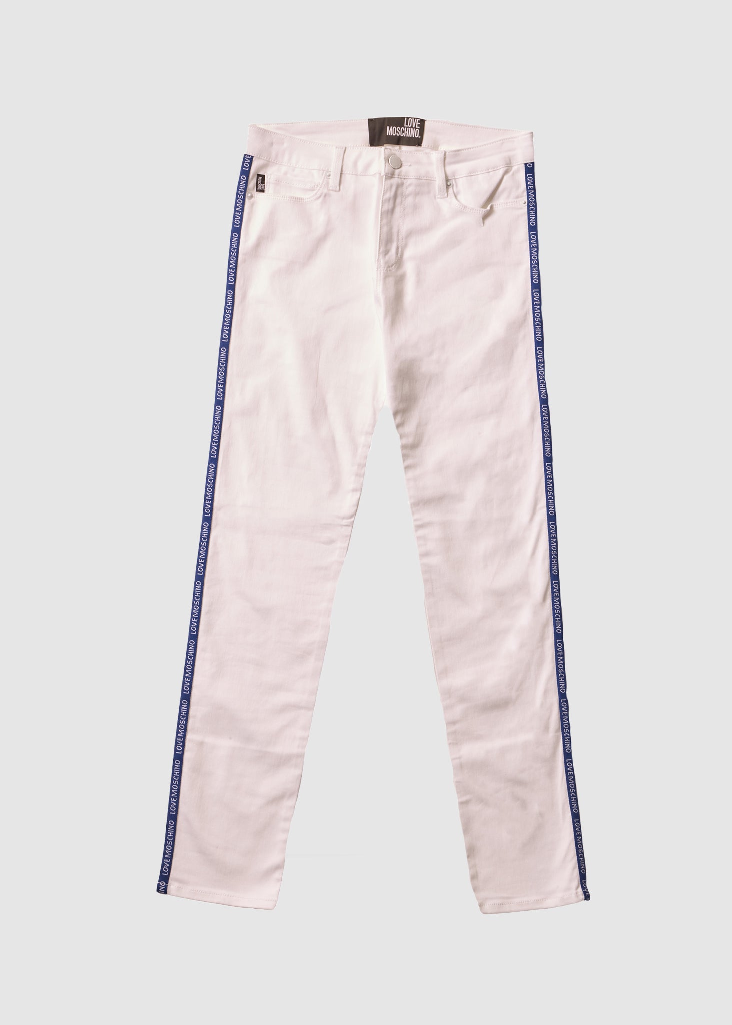 Image of Love Moschino Womens White Taped Denim Jeans