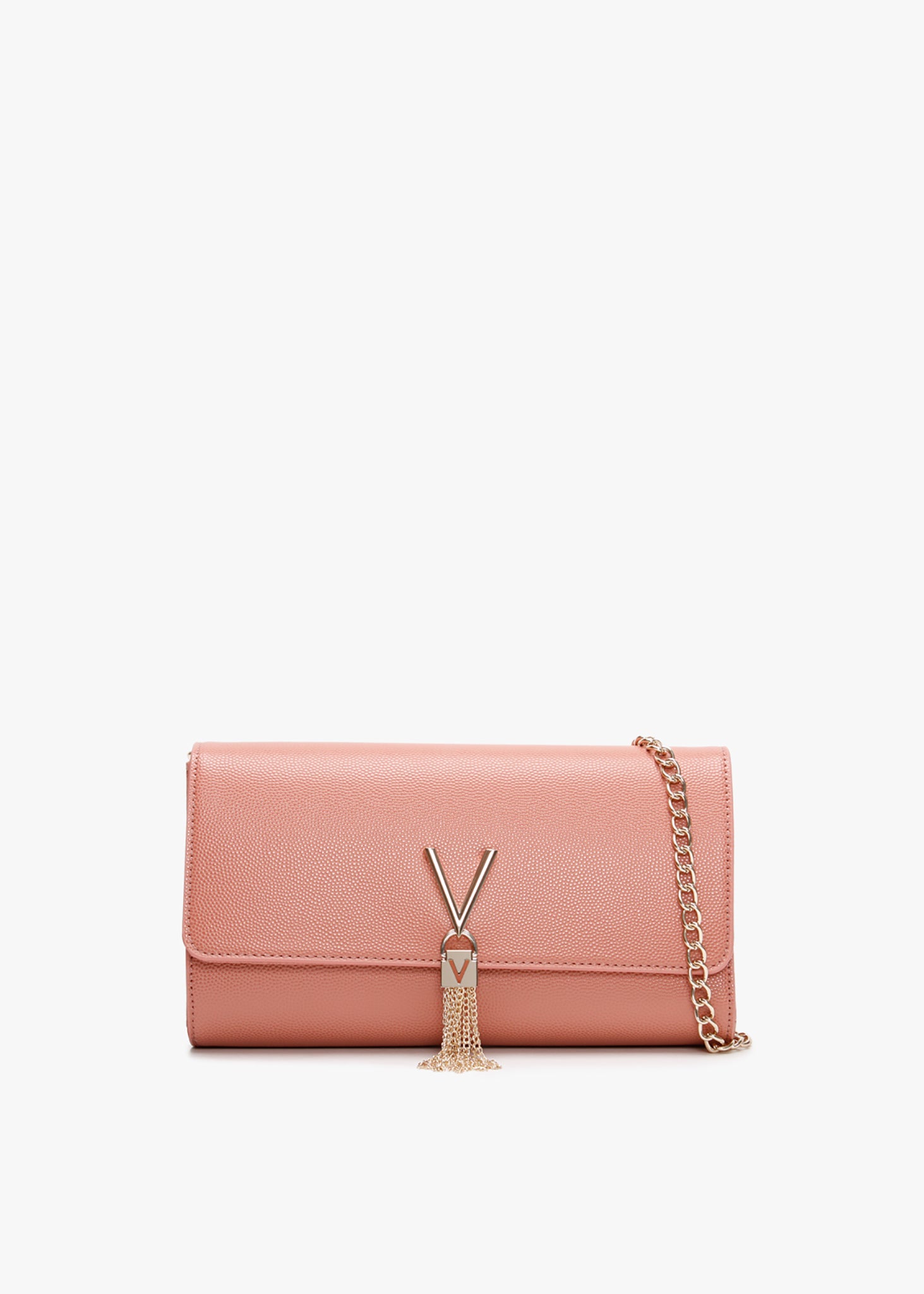 Image of Valentino Bags Womens Divina Fold Over Clutch Bag With Chain Strap In Rosa Antico