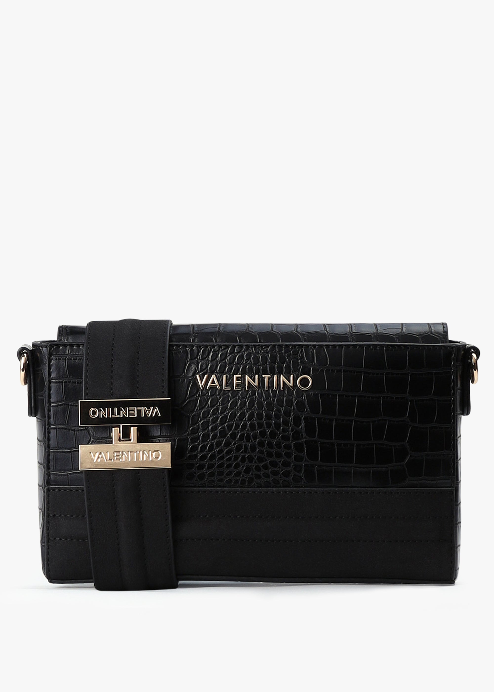 Image of Valentino Bags Womens Fire Faux Croc Crossbody Bag In Nero