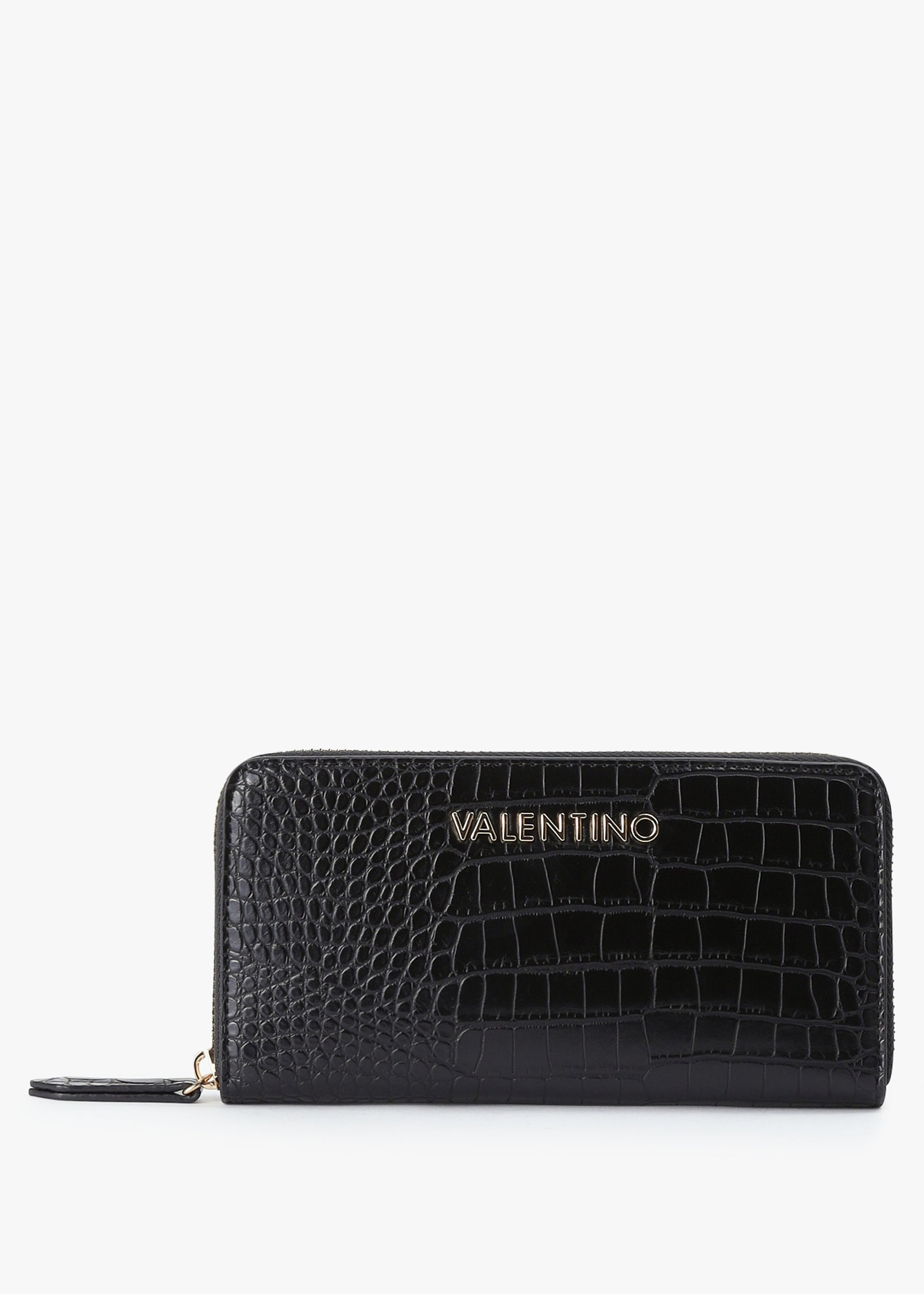Image of Valentino Bags Womens Fire Faux Croc Zip Around Purse In Nero