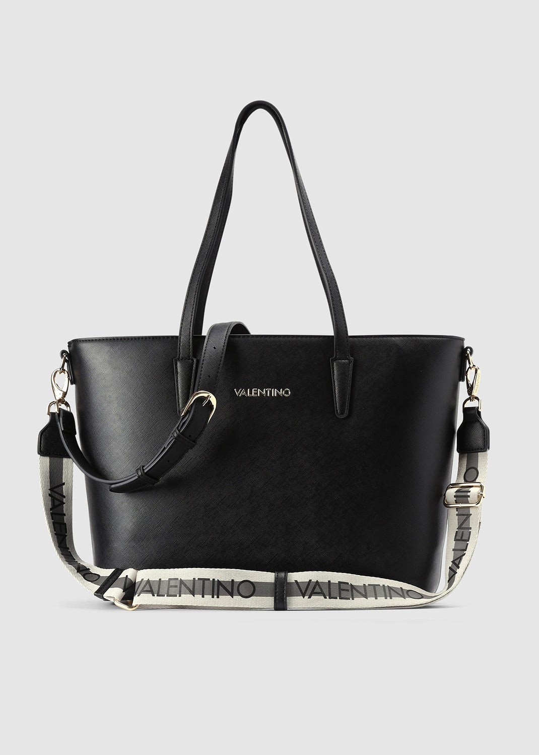 Image of Valentino Bags Womens Zero Logo Strap Tote Bag In Nero