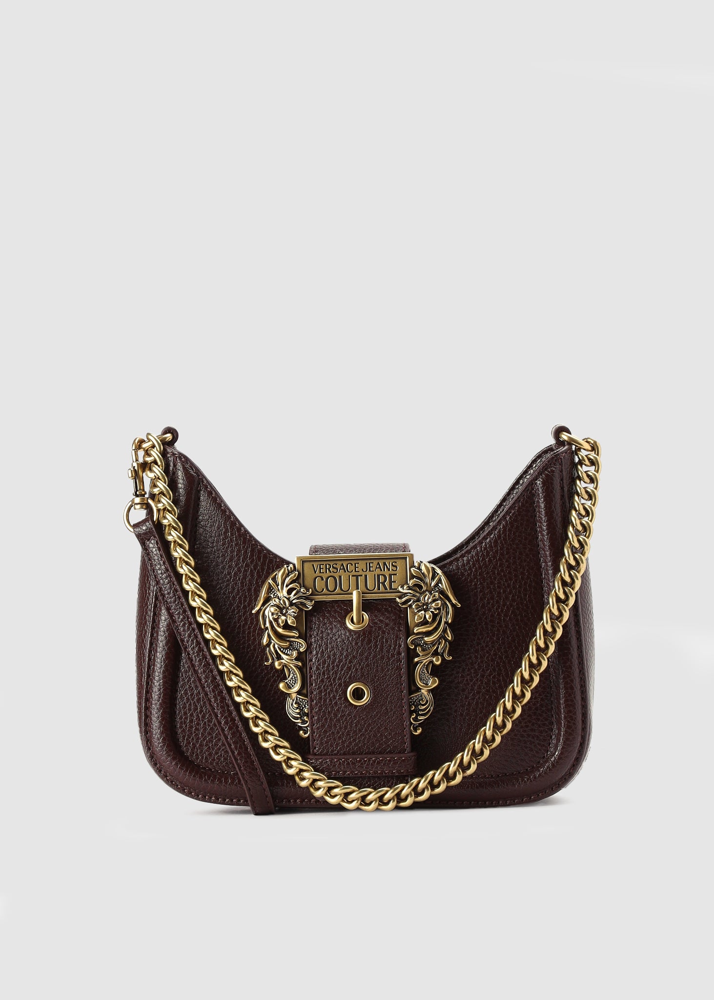 Image of Versace Jeans Couture Womens Baroque Buckle Shoulder Bag In Cocoa