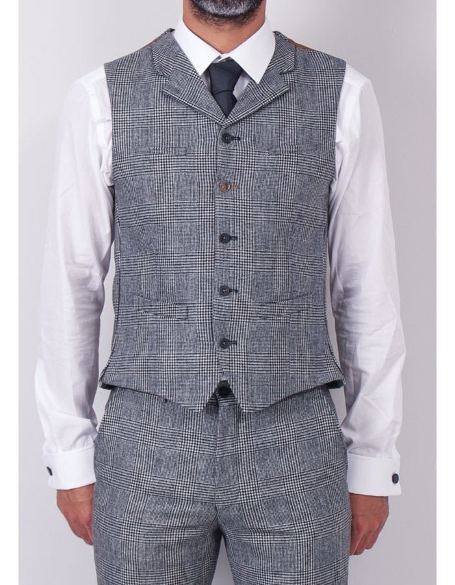 Image of Gibson Mens Black/White Aw19 Slim Checked Waistcoat