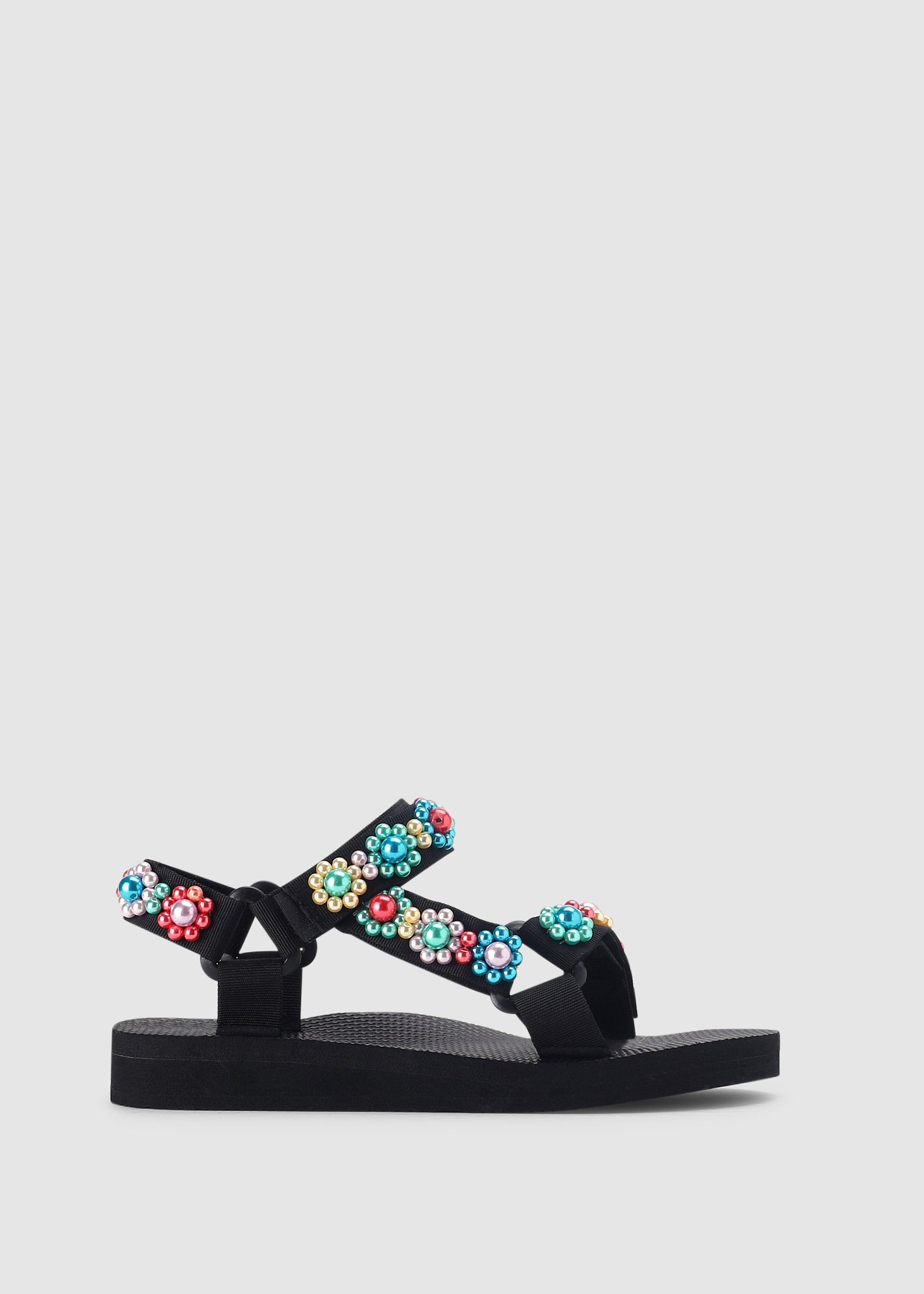 Image of Arizona Love Womens Trekky Pearl Flower Embellished Sandal In Multi