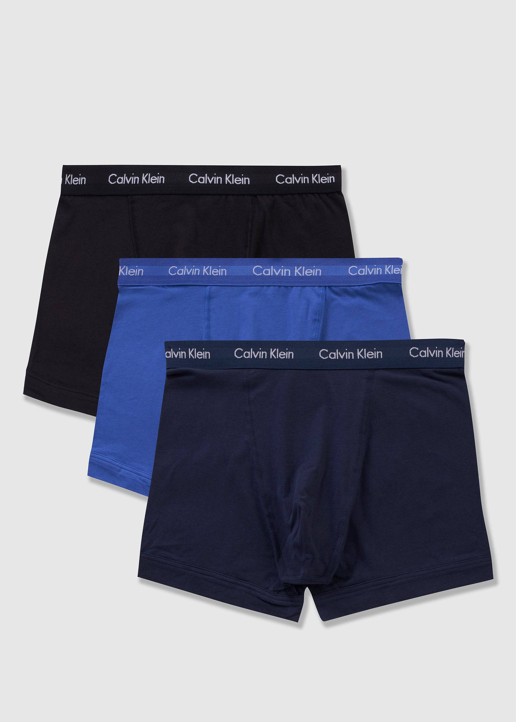 Image of Calvin Klein Mens Underwear 3 Pack Trunks In Black/Blue/Blue