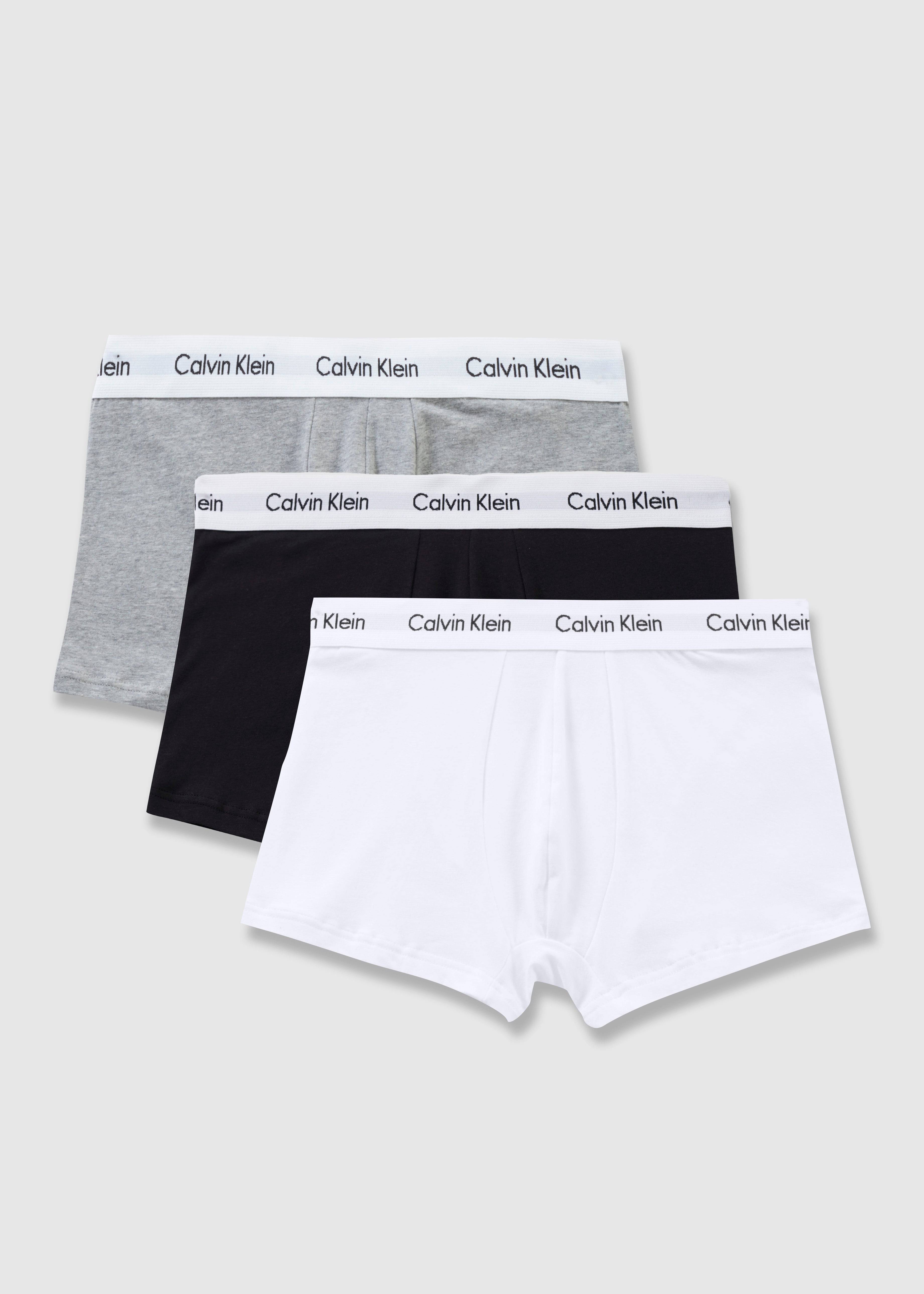 Image of Calvin Klein Mens Underwear 3 Pack Low Rise Trunks In Black/White/Grey Heather