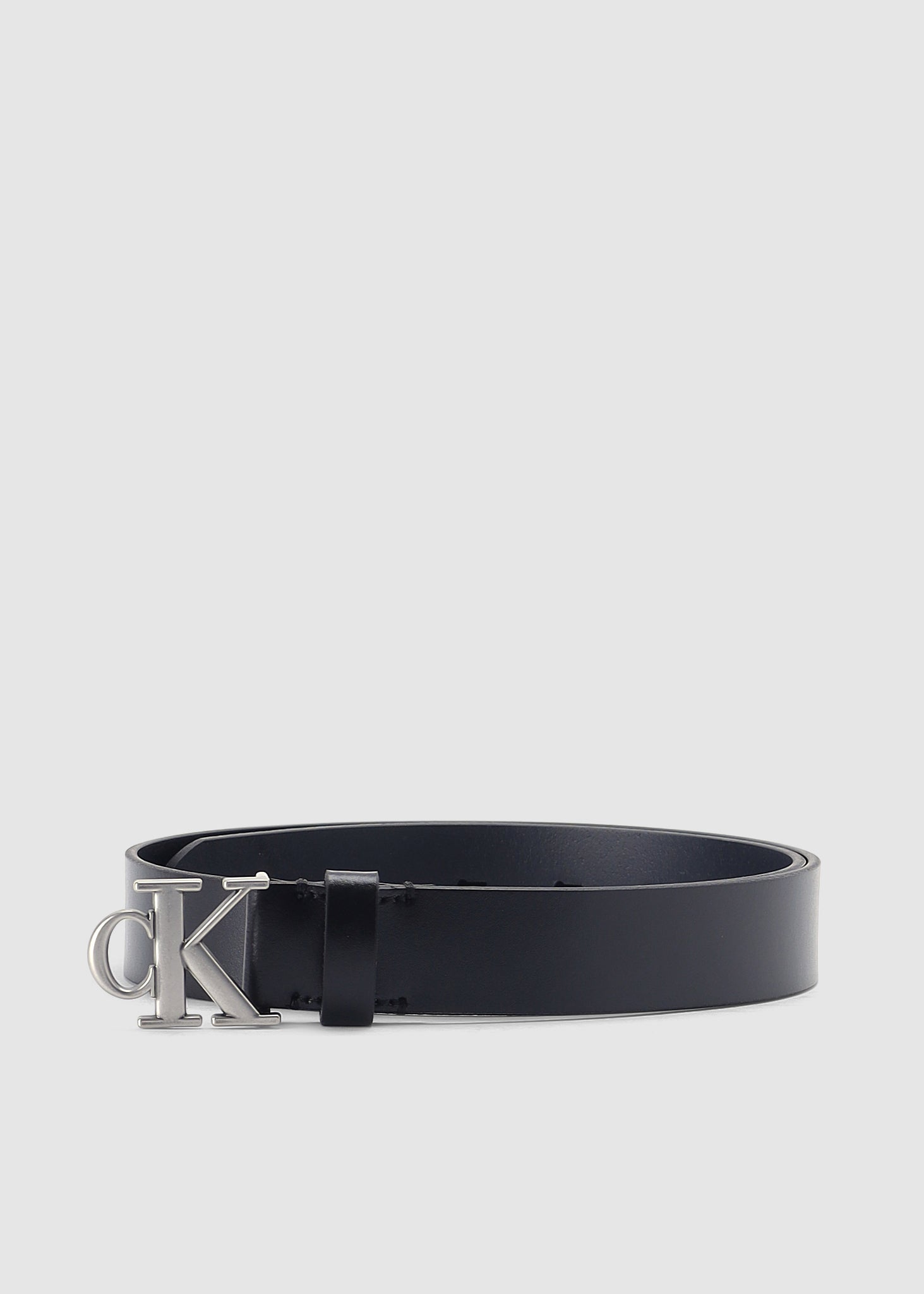 Image of Calvin Klein Womens Silver Logo Leather Belt In Black