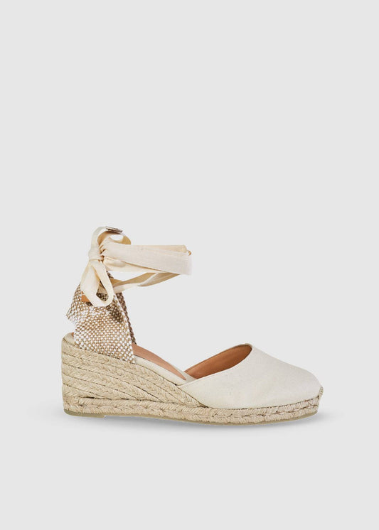 Castaner Womens Carina Heeled Espadrilles With Ribbon Tie In Beige