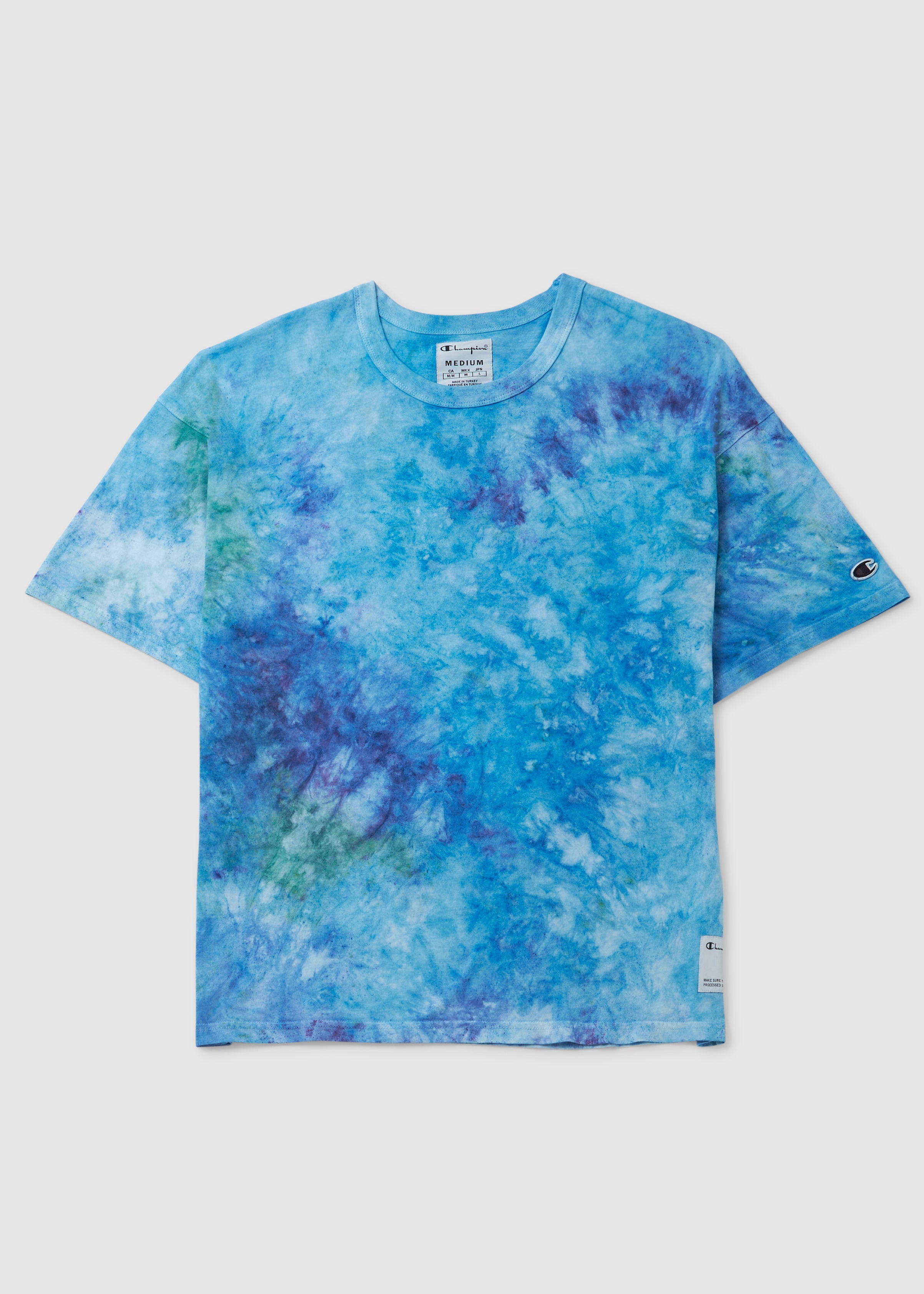 Image of Champion Mens Tie Dye Crewneck T-Shirt In Raw Blue