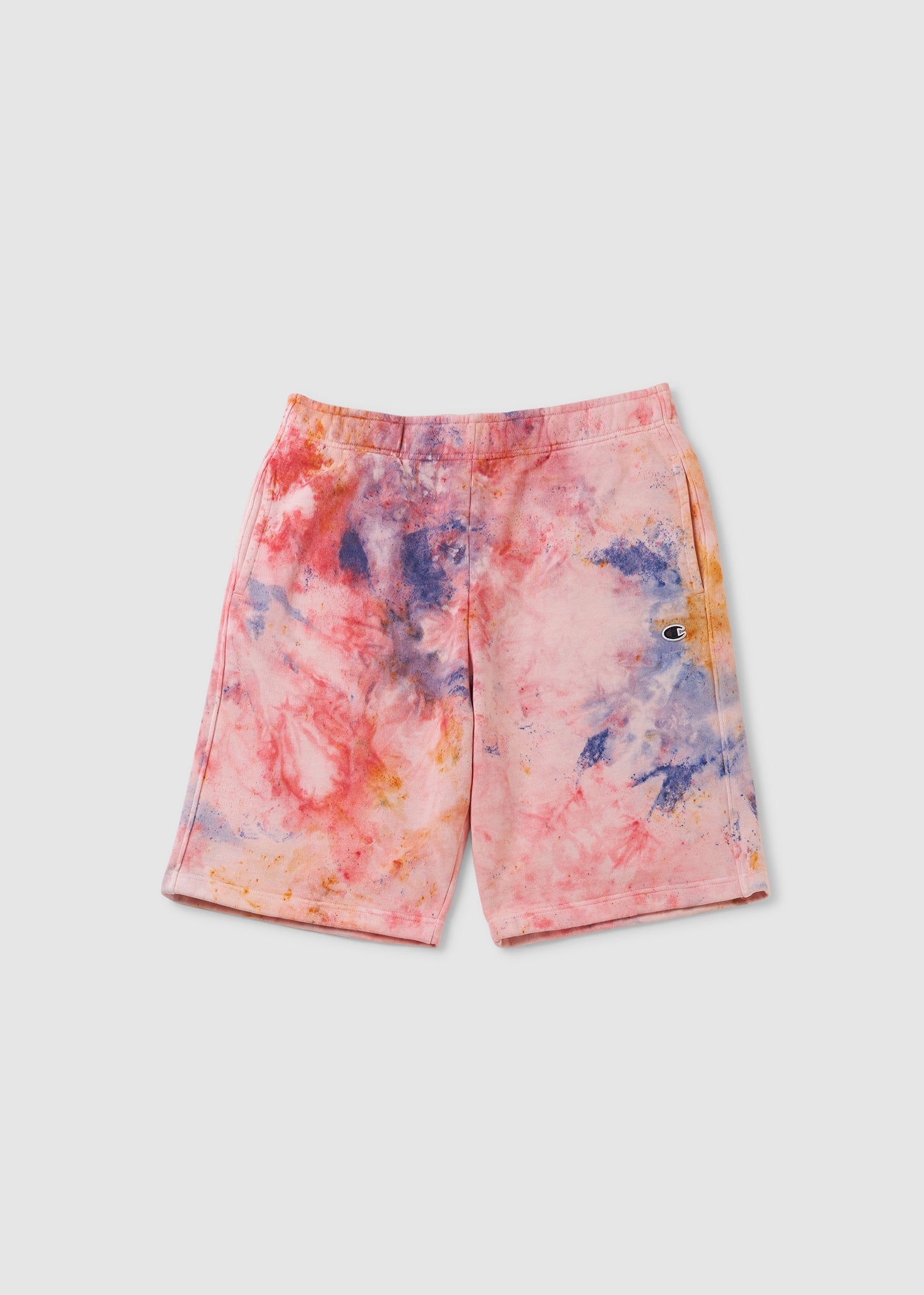 Image of Champion Mens Tie Dye Long Bermuda Shorts In Raw Red