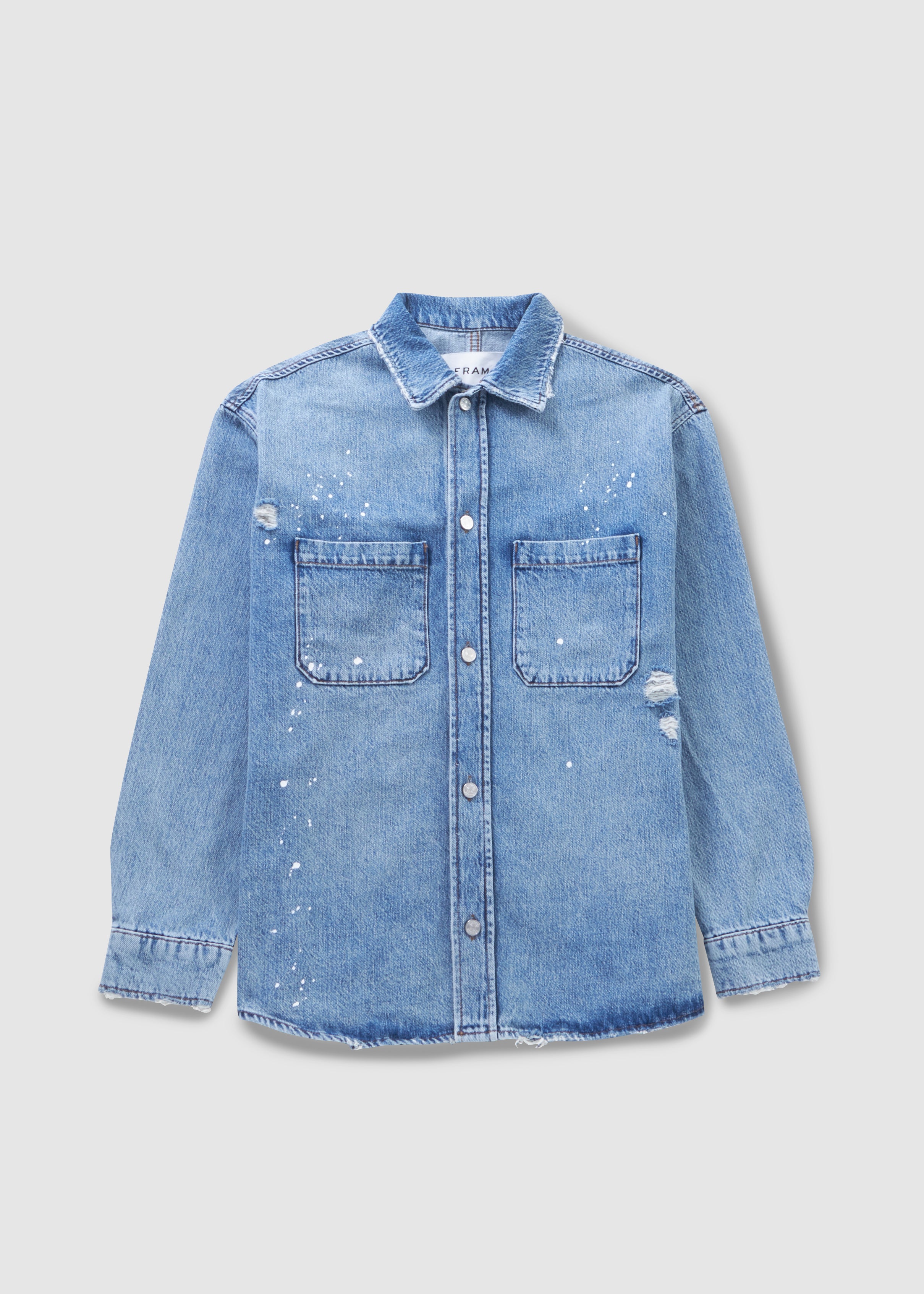 Image of Frame Mens Oversized Denim Shirt In Blue Washed