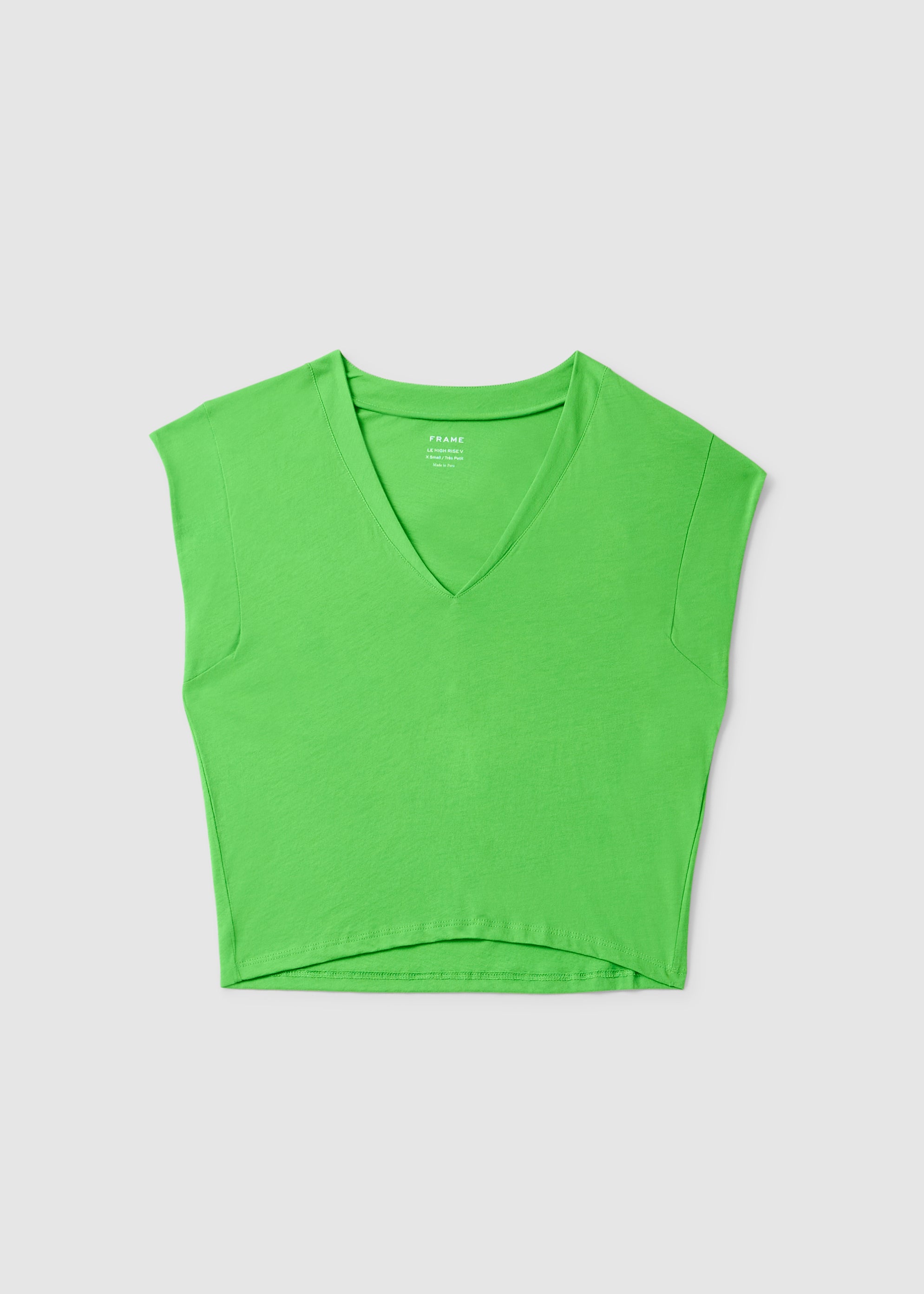 Image of Frame Womens Le High Rise V Neck T-Shirt In Bright Peridot