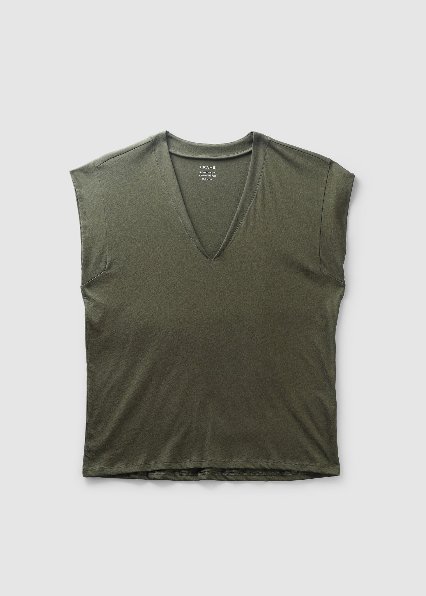 Image of Frame Womens Le Mid Rise V Neck T-Shirt In Fatigue