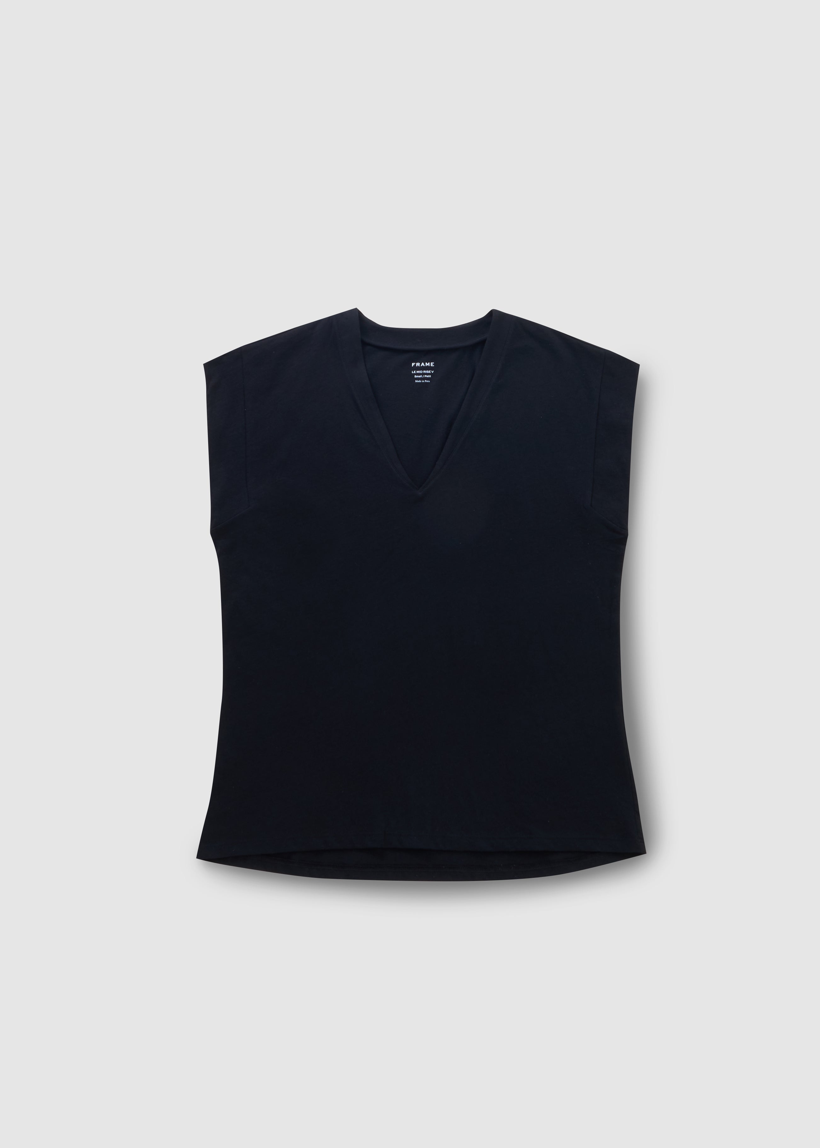 Image of Frame Womens Le Mid Rise V Neck Tshirt In Noir