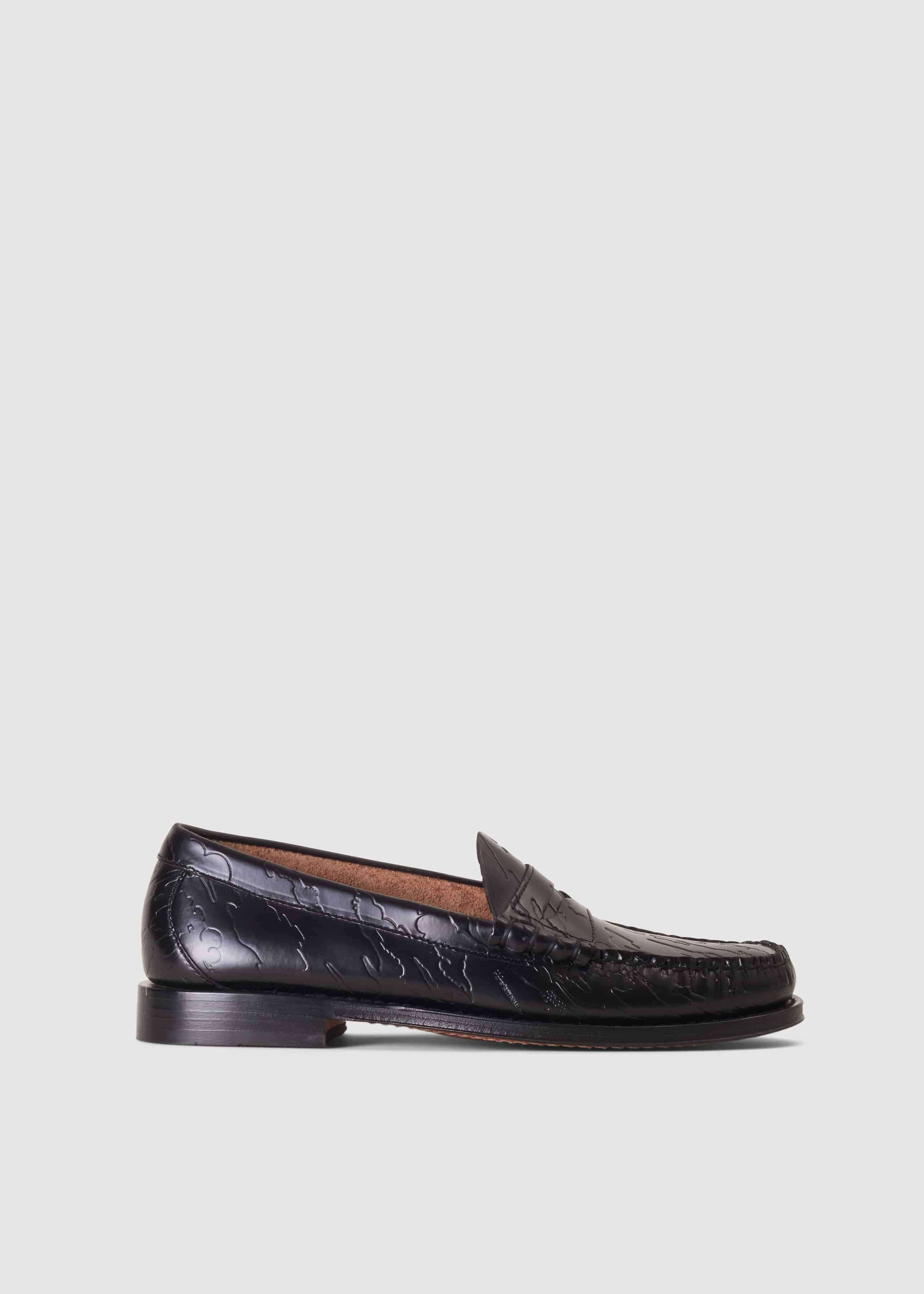 Image of G.H.Bass Mens Weejun Heritage Larson X Maharishi Embossed Leather Penny Loafers In Black