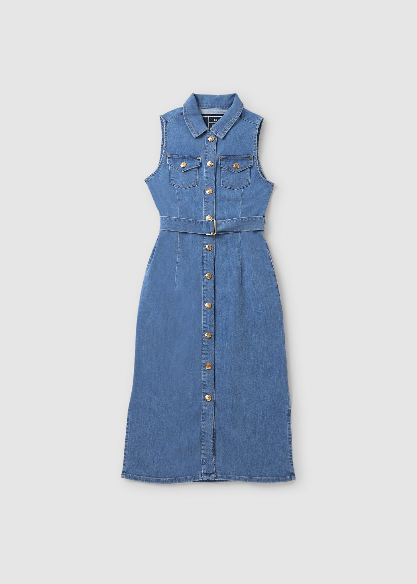 Holland Cooper Womens Sleeveless Denim Button Up Dress In Light