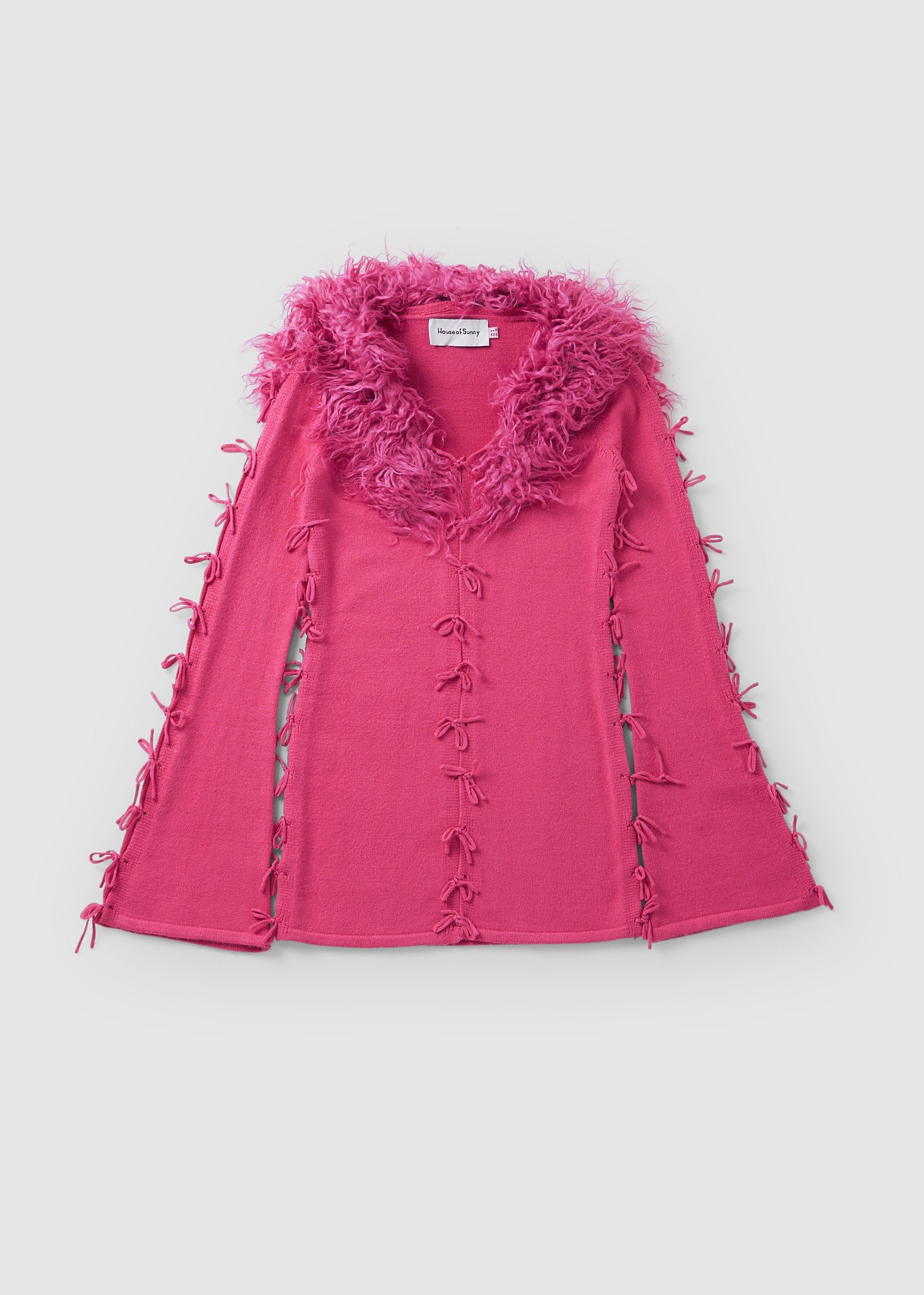 Image of House of Sunny Womens Laced Peggy Fluffy Collar Cardigan In Kelly Pink