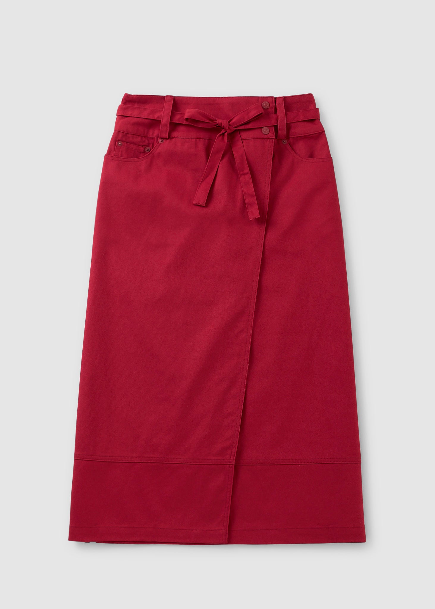 Image of House Of Sunny Womens Low Rider Wrap Midi Skirt In Campari