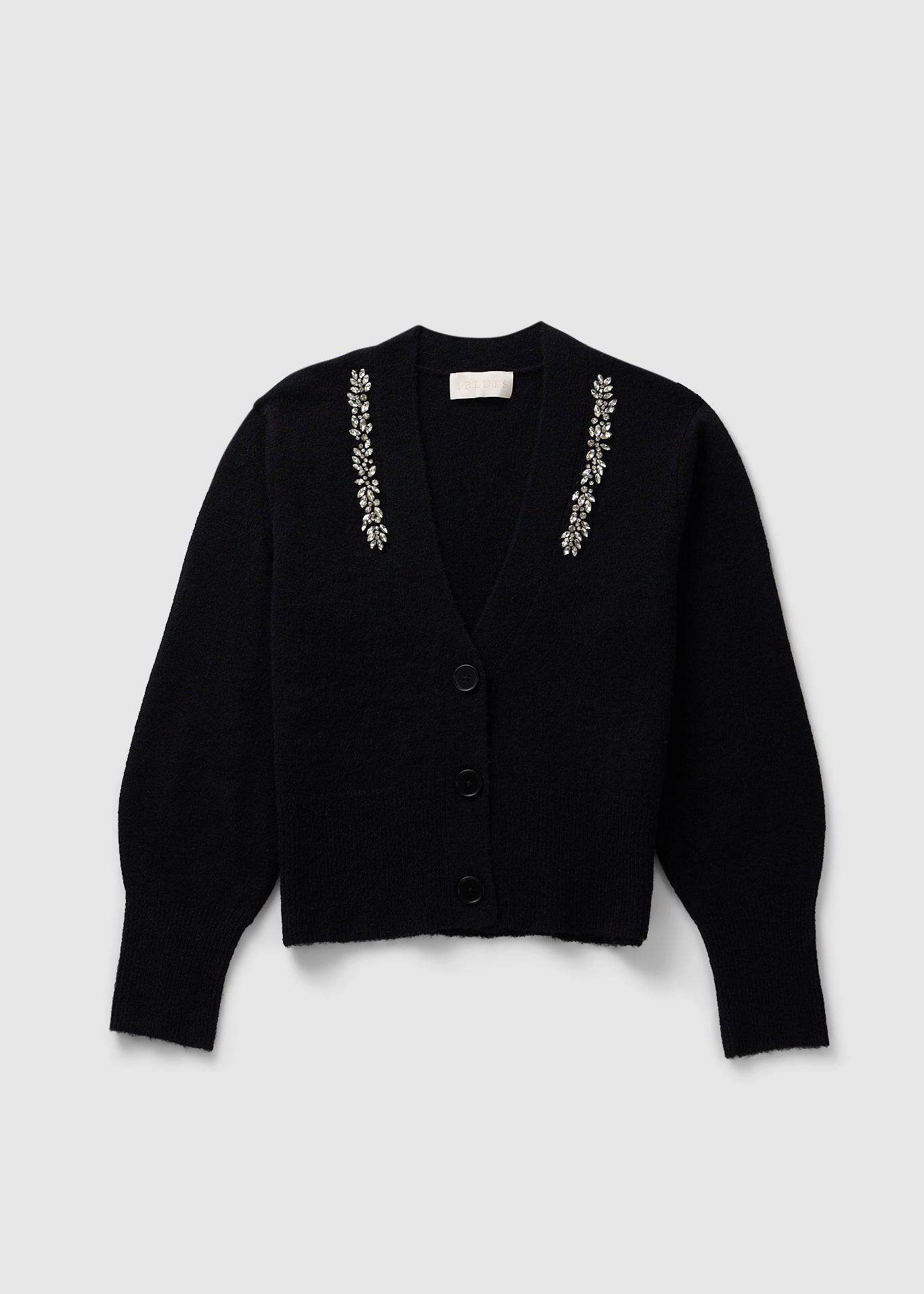 Image of Iblues Womens Miele Crystal Embellished Cardigan In Black