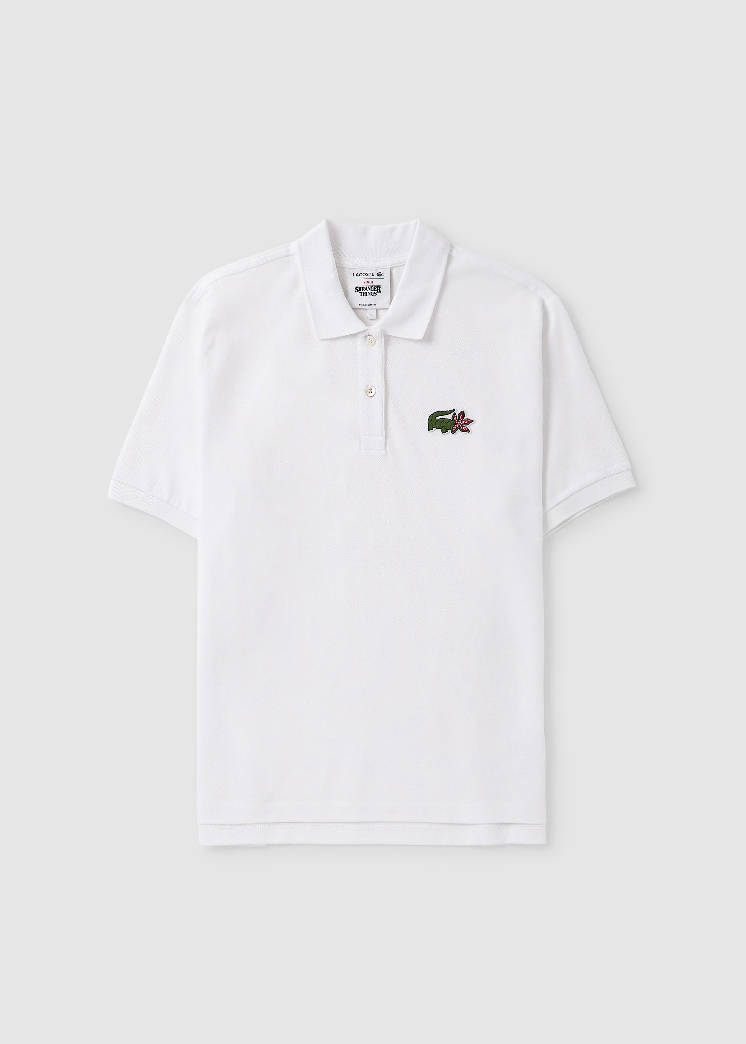 Image of Lacoste Womens Stranger Things Croc Polo Shirt In White Stranger