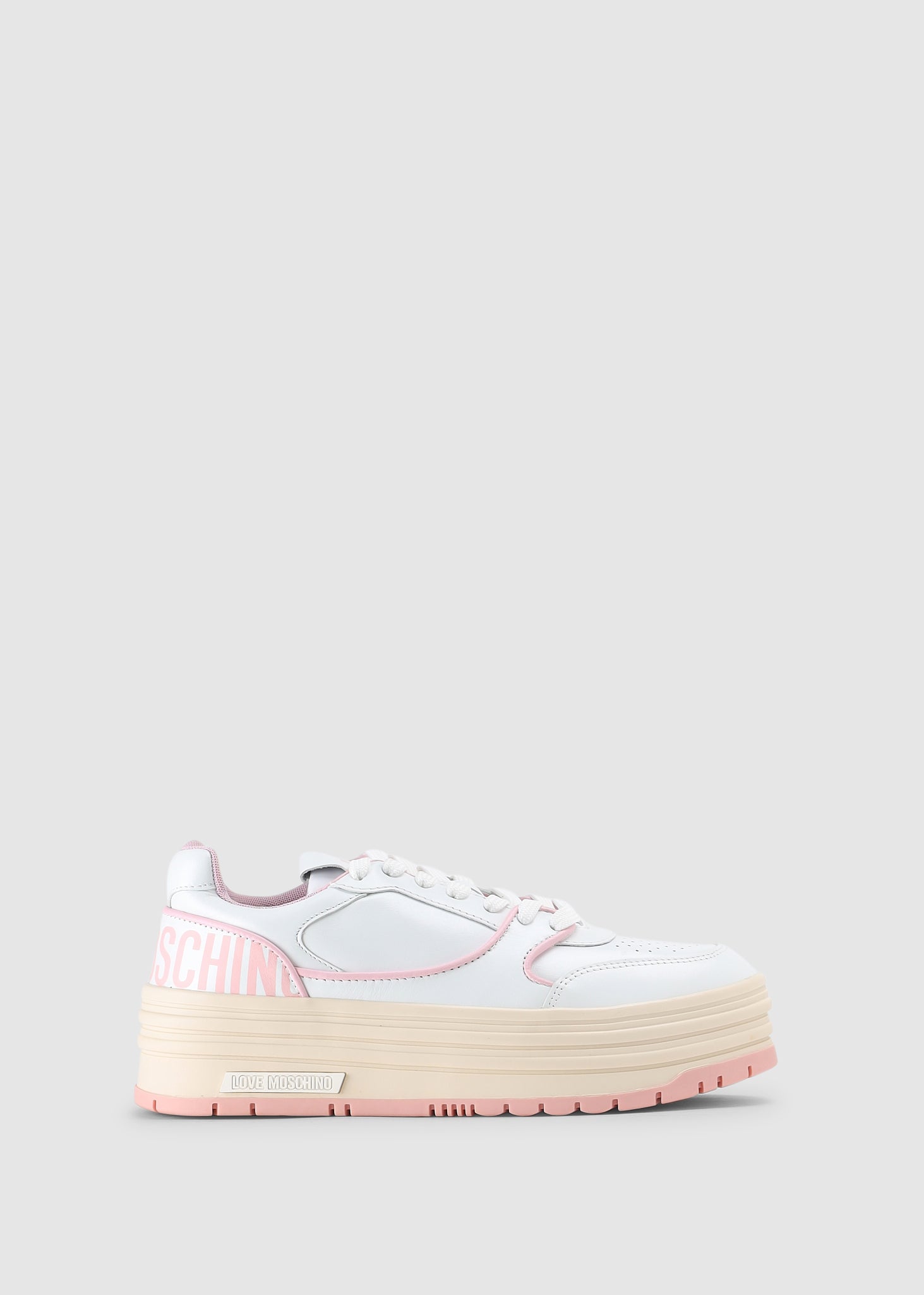 Image of Love Moschino Womens Multilayer Platform Sneakers In White/Pink