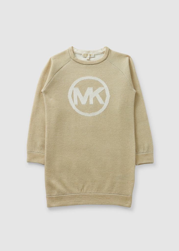 Michael Kors Kids Mk Logo Metallic Sweater Dress In Gold Yellow | Accent  Clothing