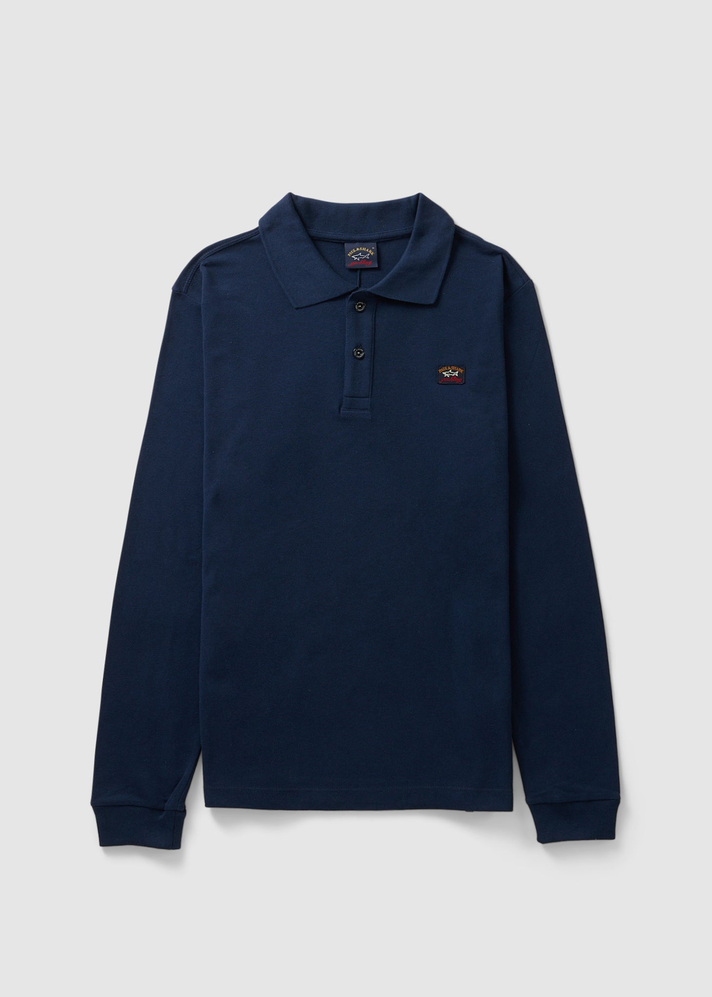 Image of Paul & Shark Mens Long Sleeve Iconic Badge Poloshirt In Blue