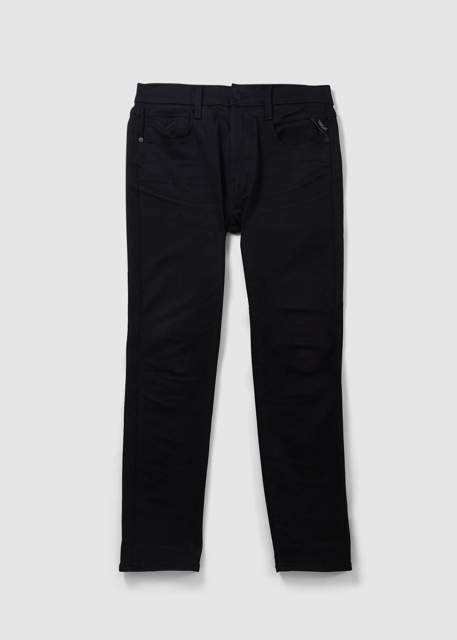 Image of Replay Mens Black Resin Hyperflex Reused Jeans