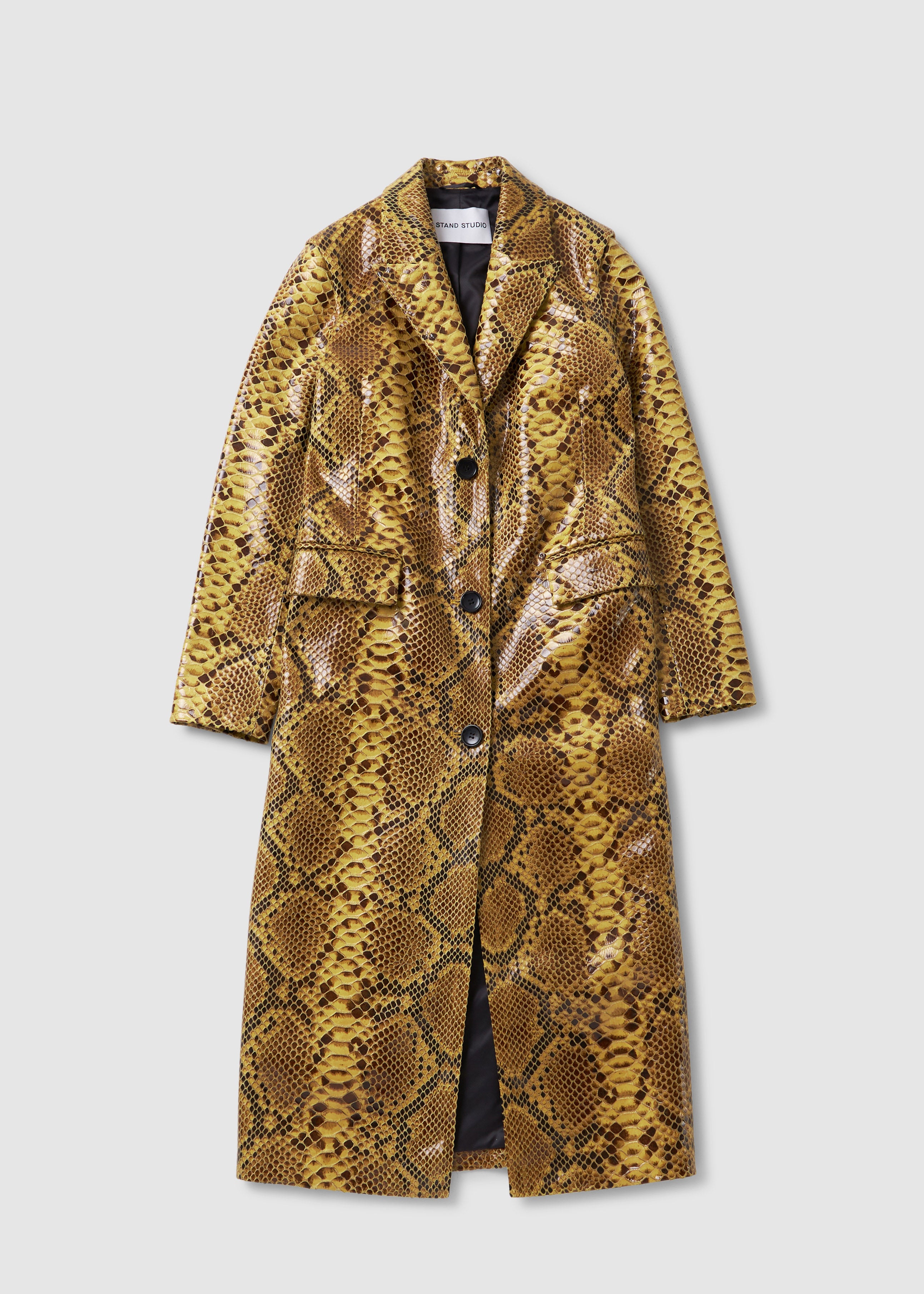 Image of Stand Studio Womens Zoie Snake Skin Print Overcoat In Dark Honey Snake