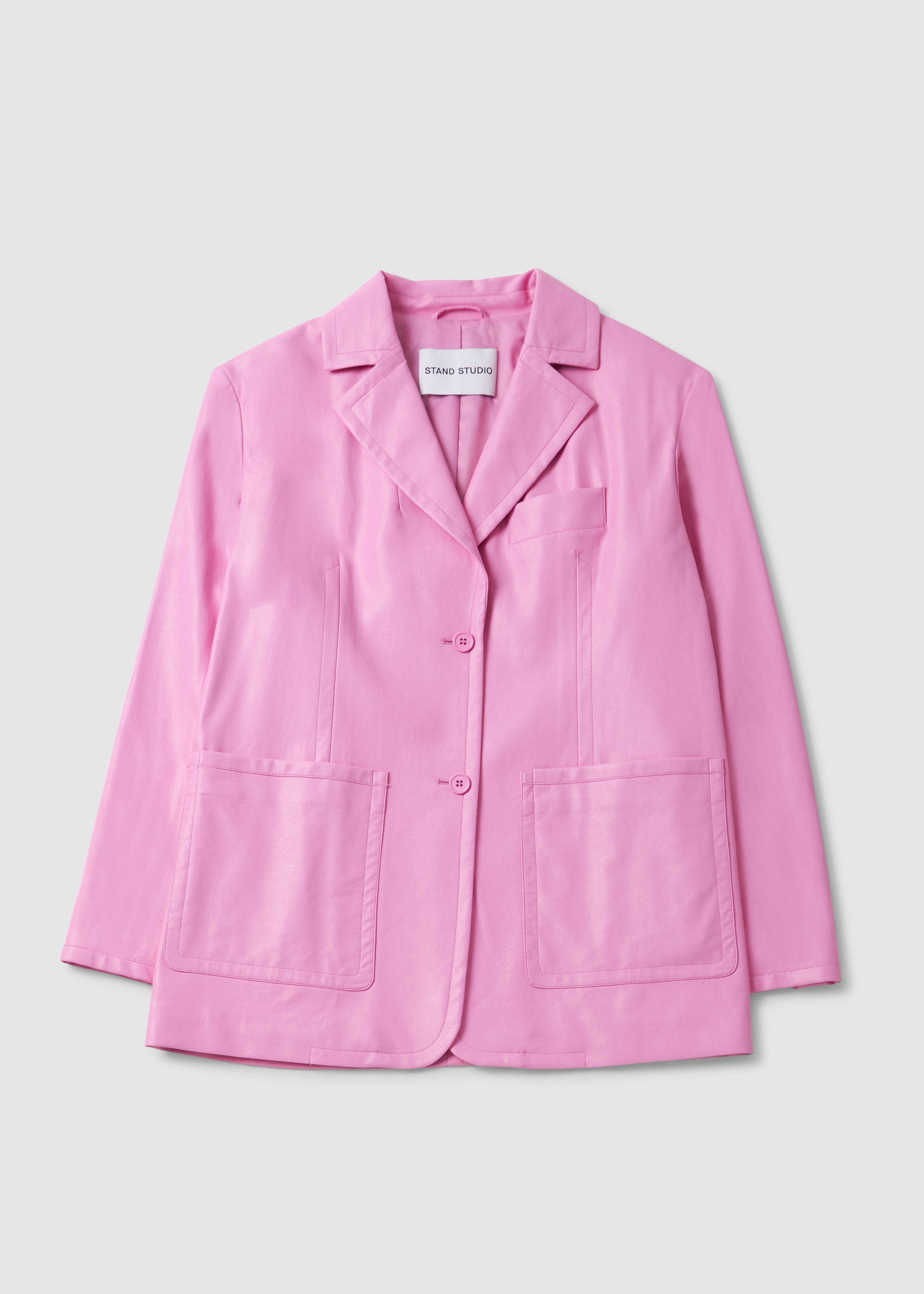 Image of Stand Studio Womens Keeva Faux Leather Blazer In Bubblegum Pink