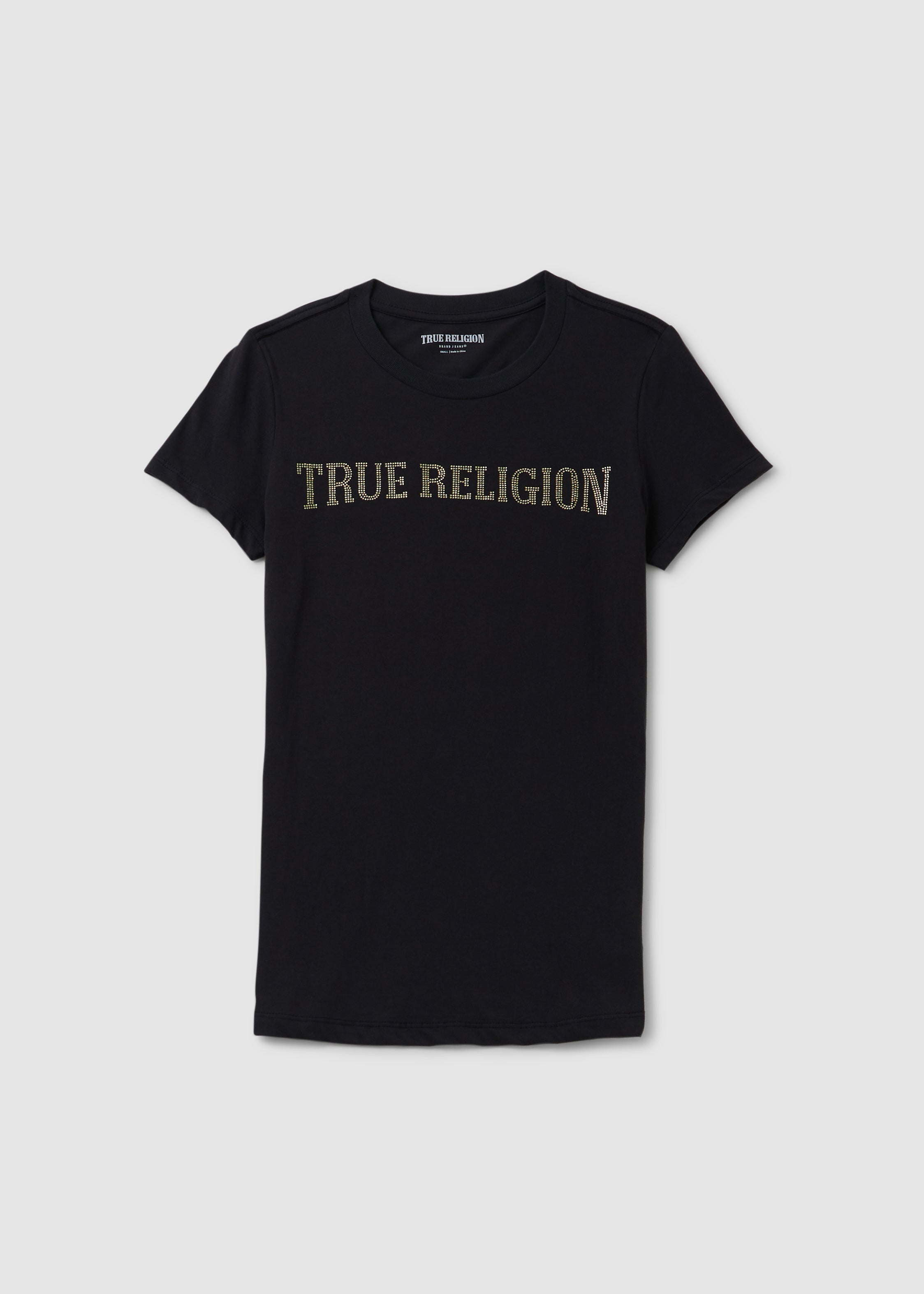 Image of True Religion Womens Crystal Arch Logo Fitted T-Shirt In Black