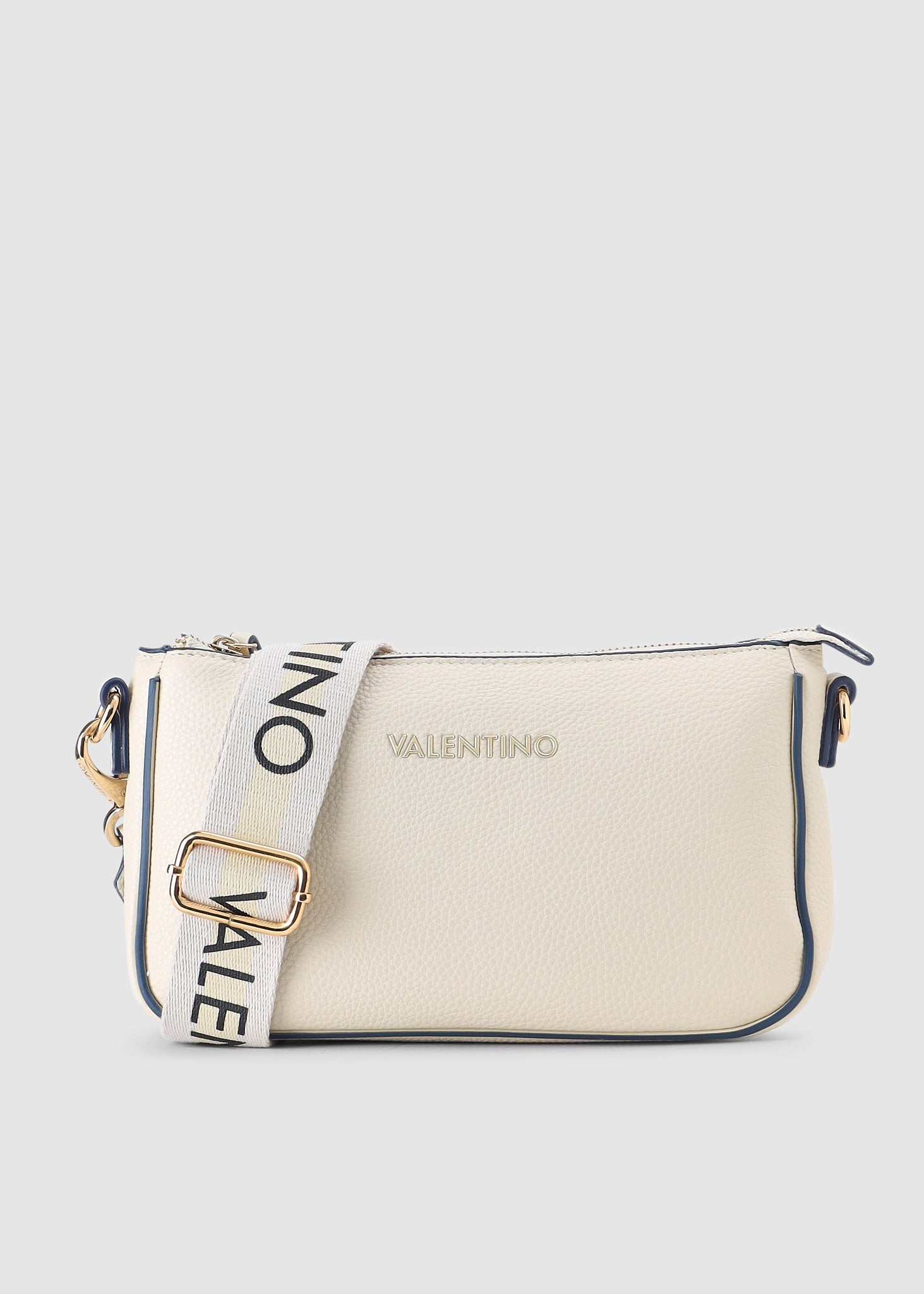 Image of Valentino Bags Womens Swim Re Logo Tape Strap Crossbody Bag In Ecru