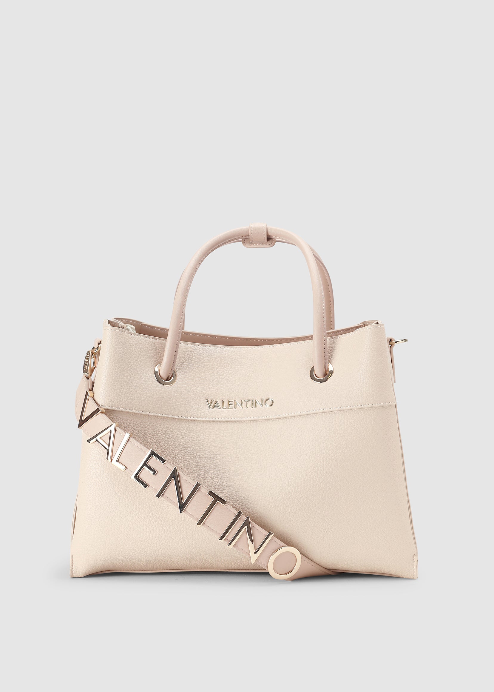 Image of Valentino Bags Womens Alexia Large Tote Bag With Metal Logo Strap In Ecru