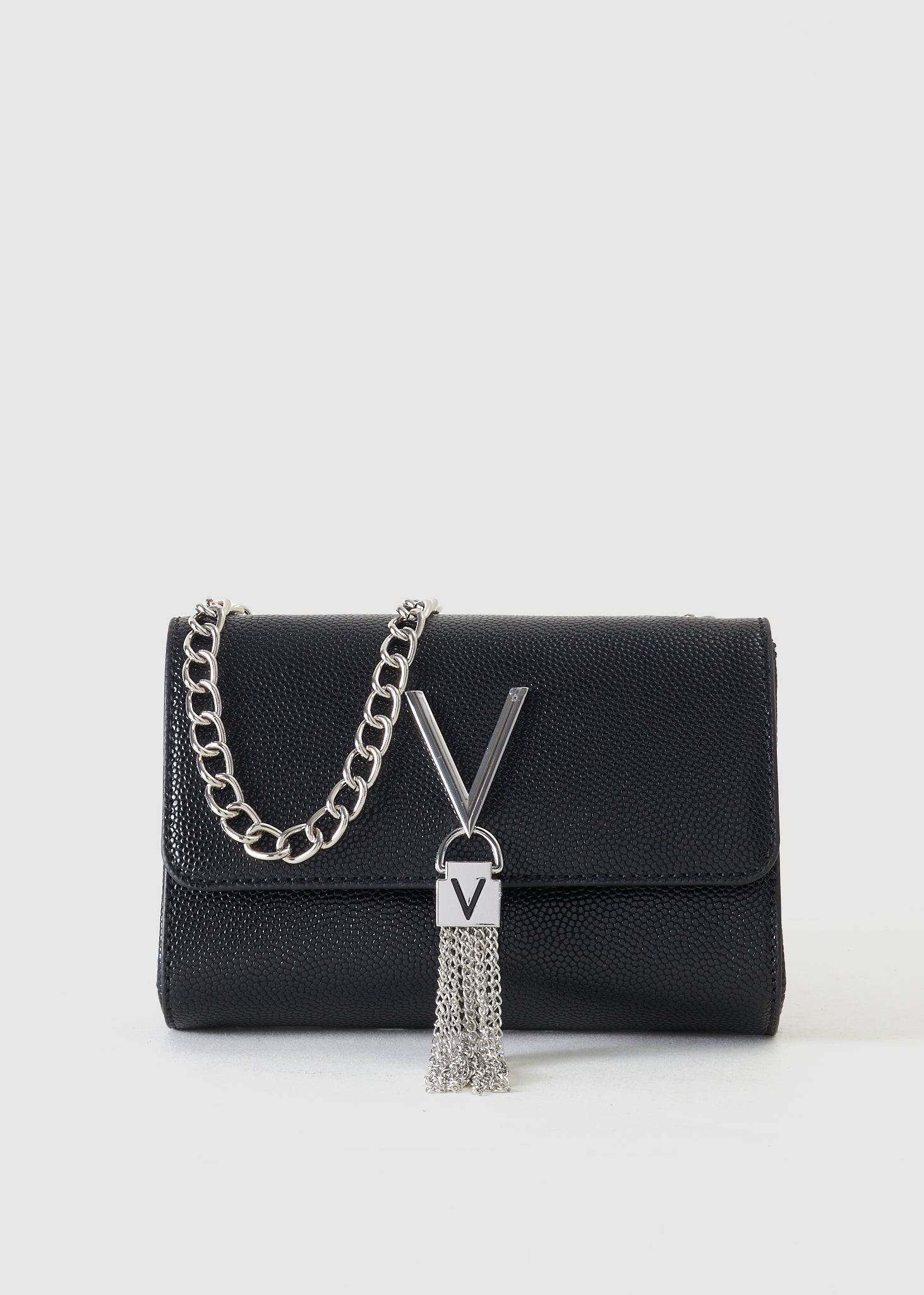 Image of Valentino Bags Womens Divina Small Fold Over Clutch Bag With Chain Strap In Nero