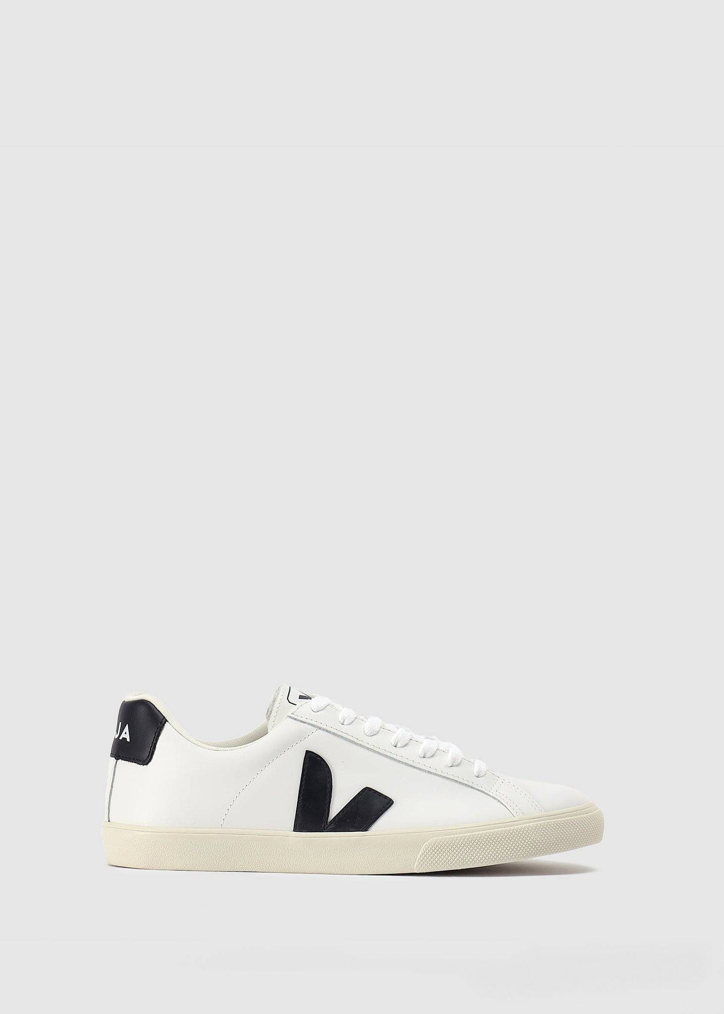 Veja Womens Esplar Logo Leather Trainers In Extra White Black - Black