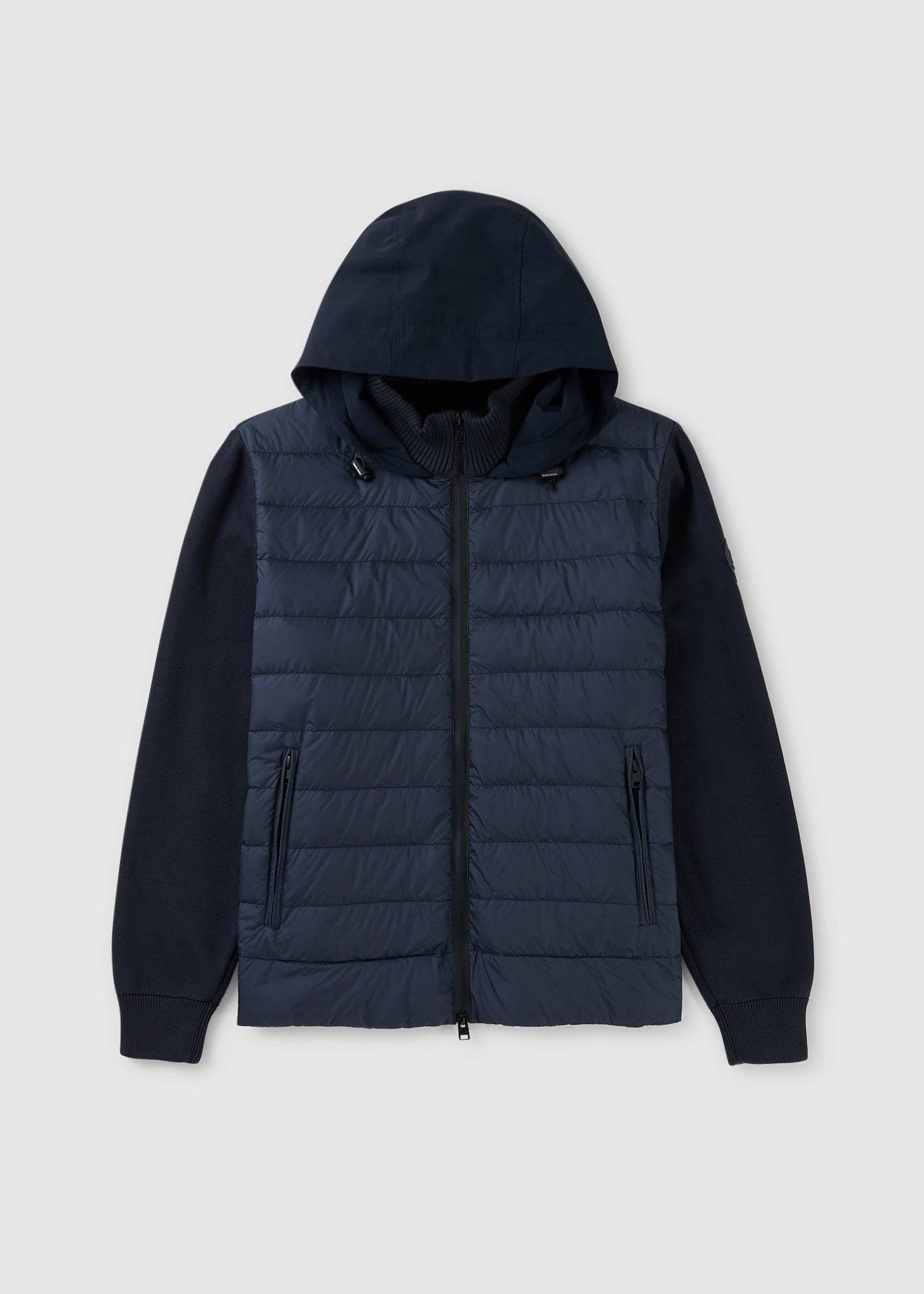 Image of Woolrich Mens Sundance Hybrid Jacket In Melton Blue