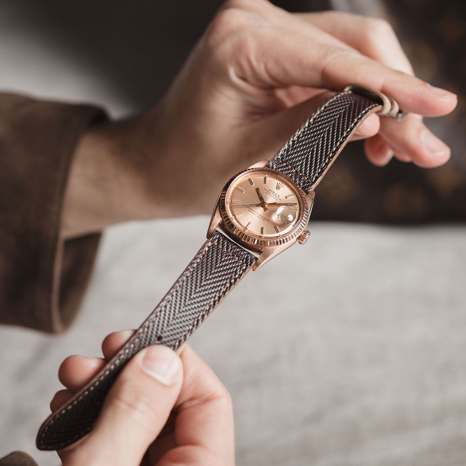 Rolex 1803 Rose Gold Day-Date on a ManhattanRollie Leather Watch Strap