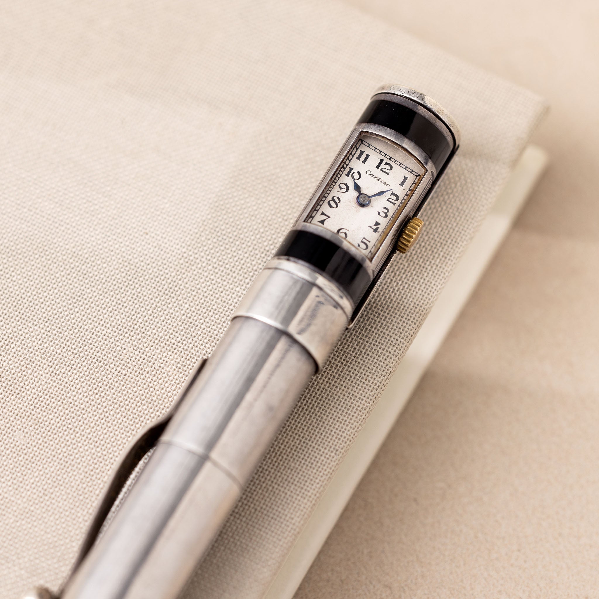 image of Cartier Art Deco Pencil Watch with Concealed Lighter Sterling Silver