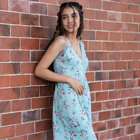 Woven Mint Floral Print Dress