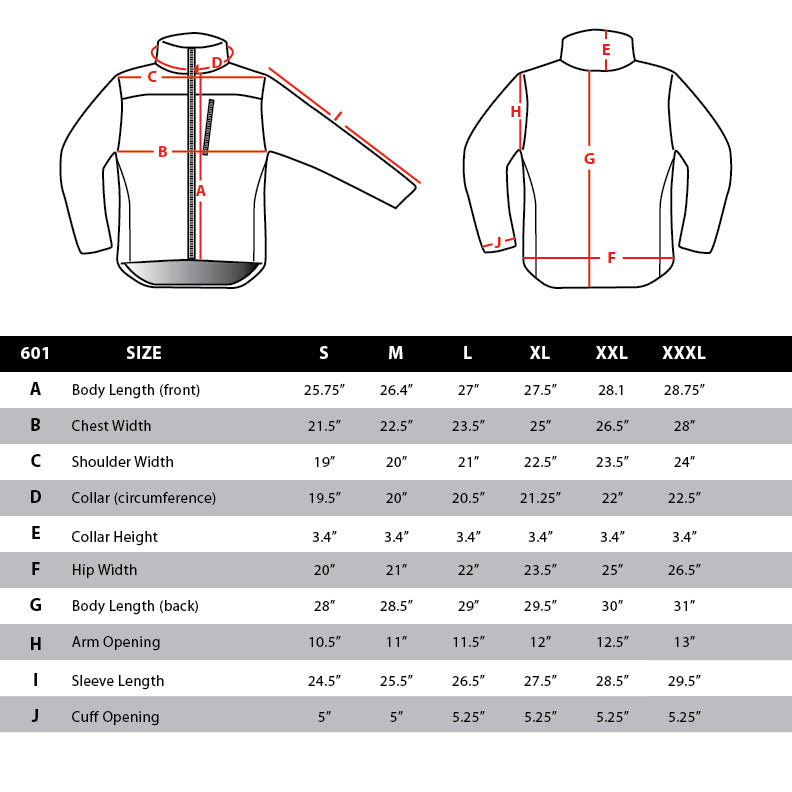 Size Chart 601 - Condor Alpha Fleece Jacket – Condor Elite, Inc