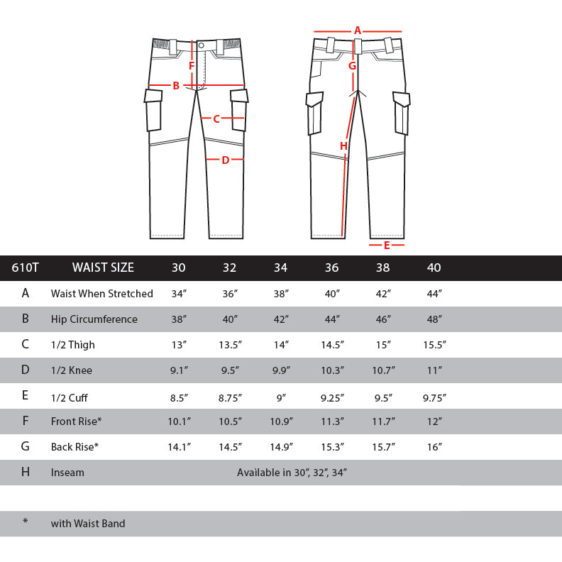 Size Chart 610T - Condor Stealth Operator Pants – Condor Elite, Inc