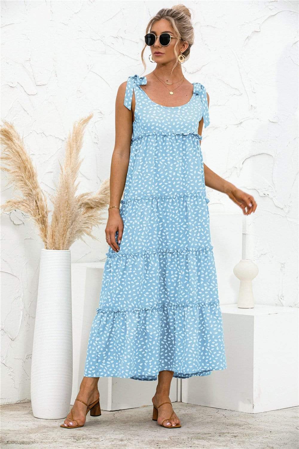 Casual Dresses - Polka Dot Adjustable Straps Tiered Dress - Jenston Girl (7037995057339)