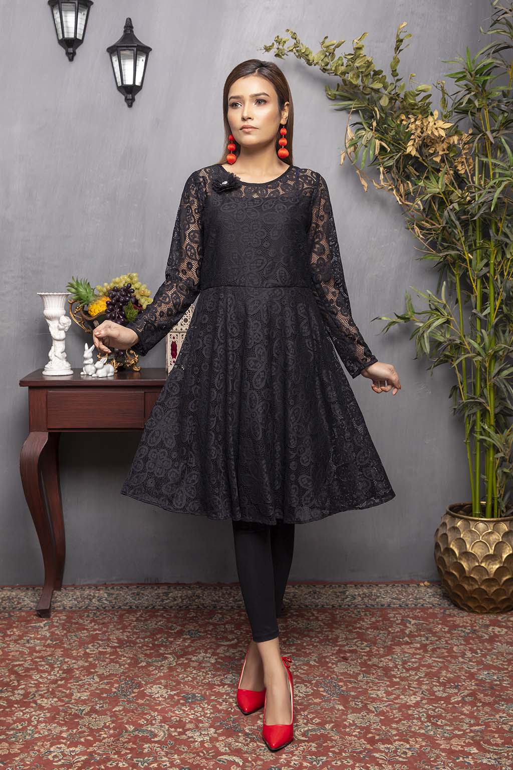 2-Piece Embroidered Black Fancy Net Party Wear Dress For Girls 2023  Unstitched (Code: 6817) 