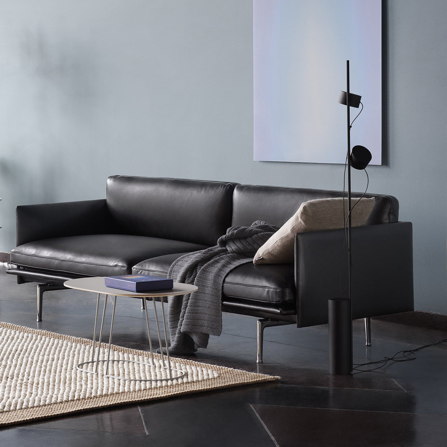 muuto | outline sofa 3 seater | endure leather black + alu leg