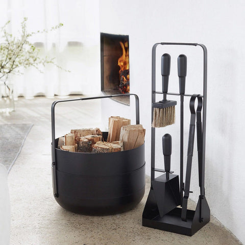 Eldvarm wood basket and fire set in noir