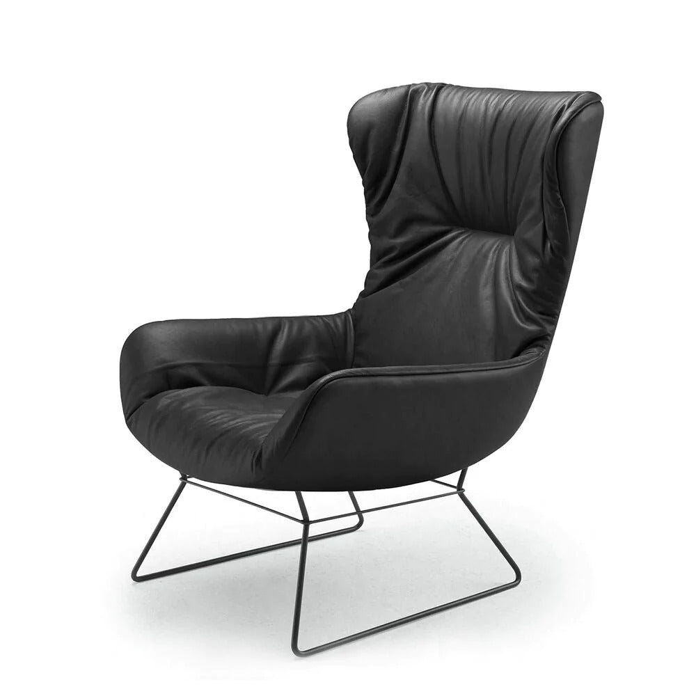 freifrau | leya wingback chair | black leather | black wire frame