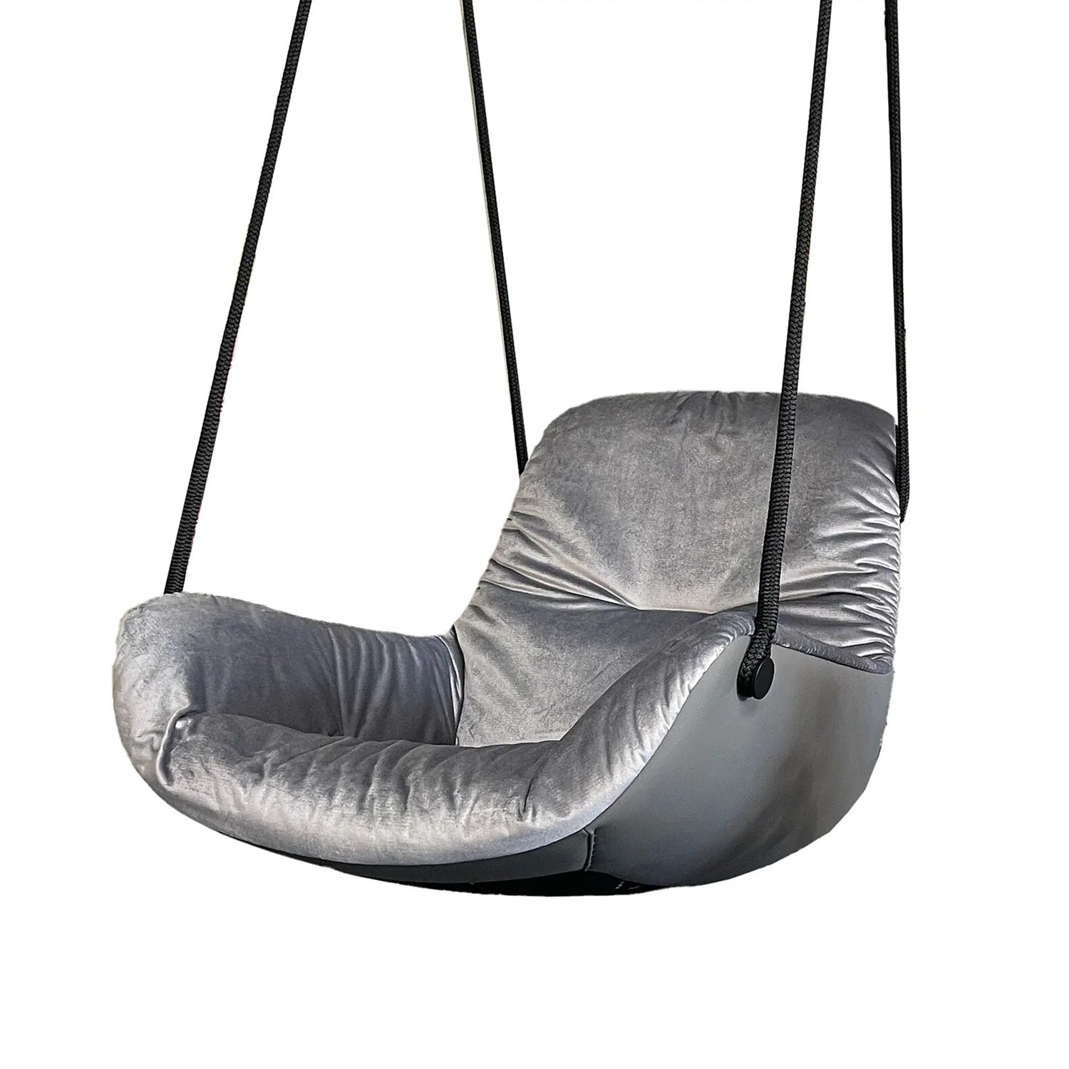 freifrau | leya lounge swing seat | grey velvet + grey leather