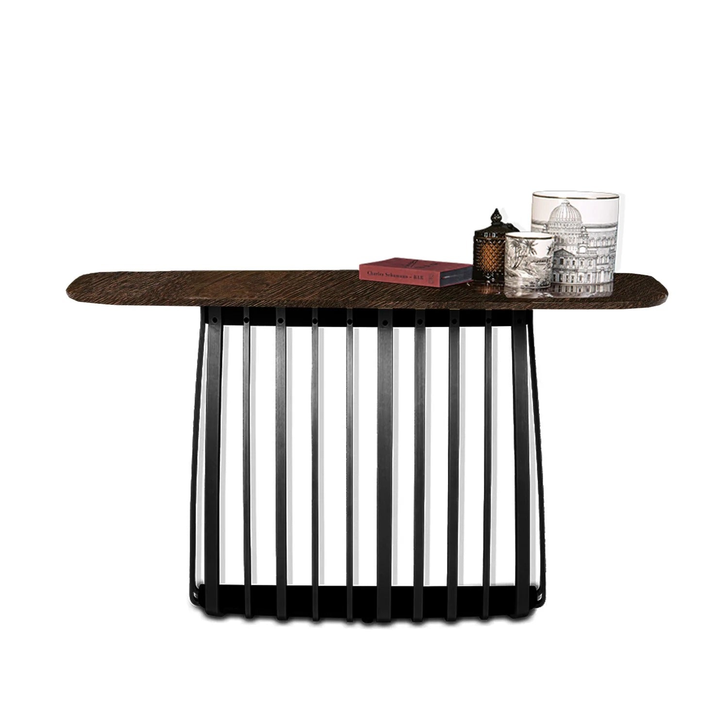 janua | bc 10 basket console table | smoked oak + black base