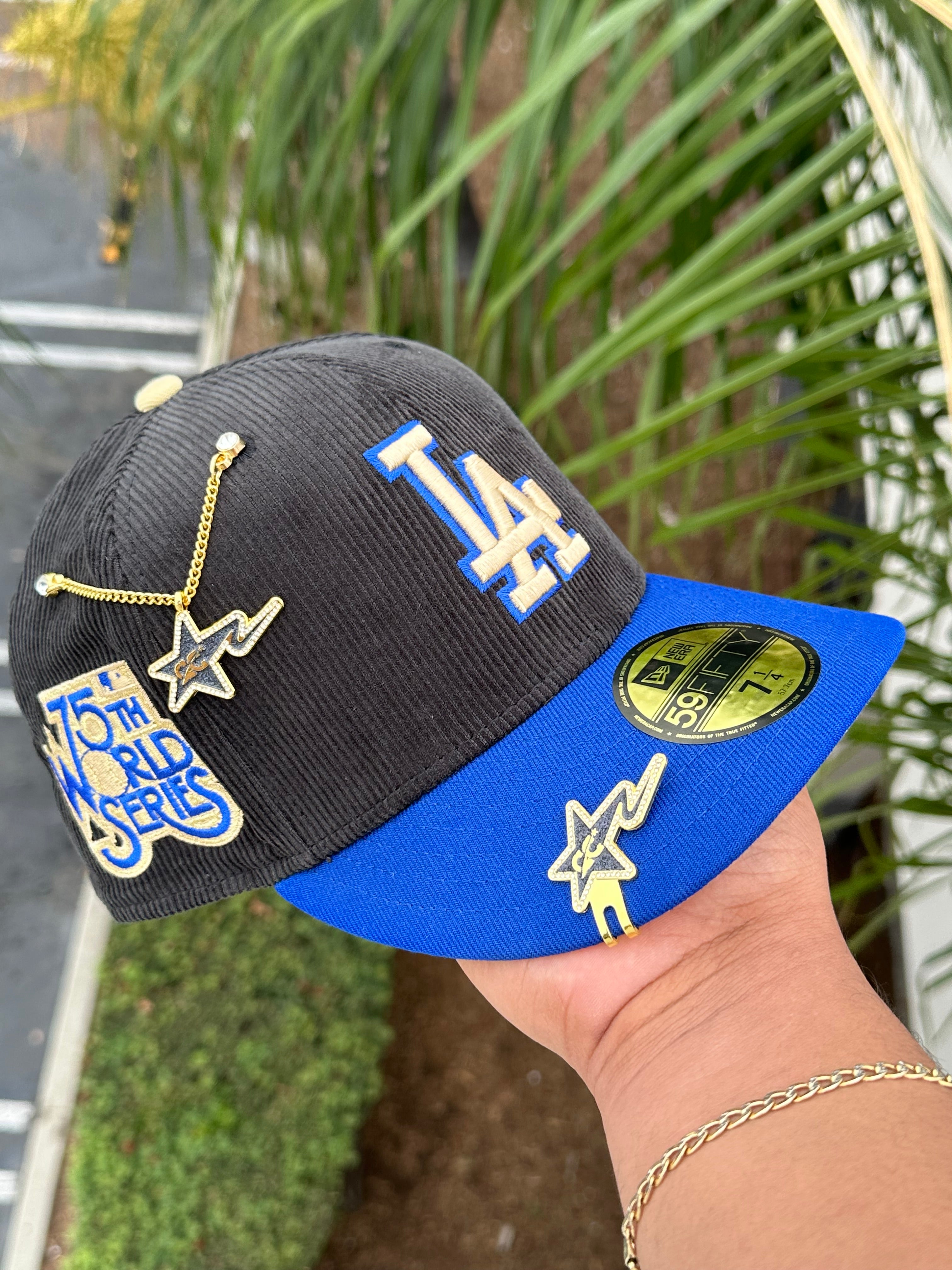 NEW ERA EXCLUSIVE 59FIFTY KHAKI/BLUE LOS ANGELES DODGERS W/ 75TH WORLD